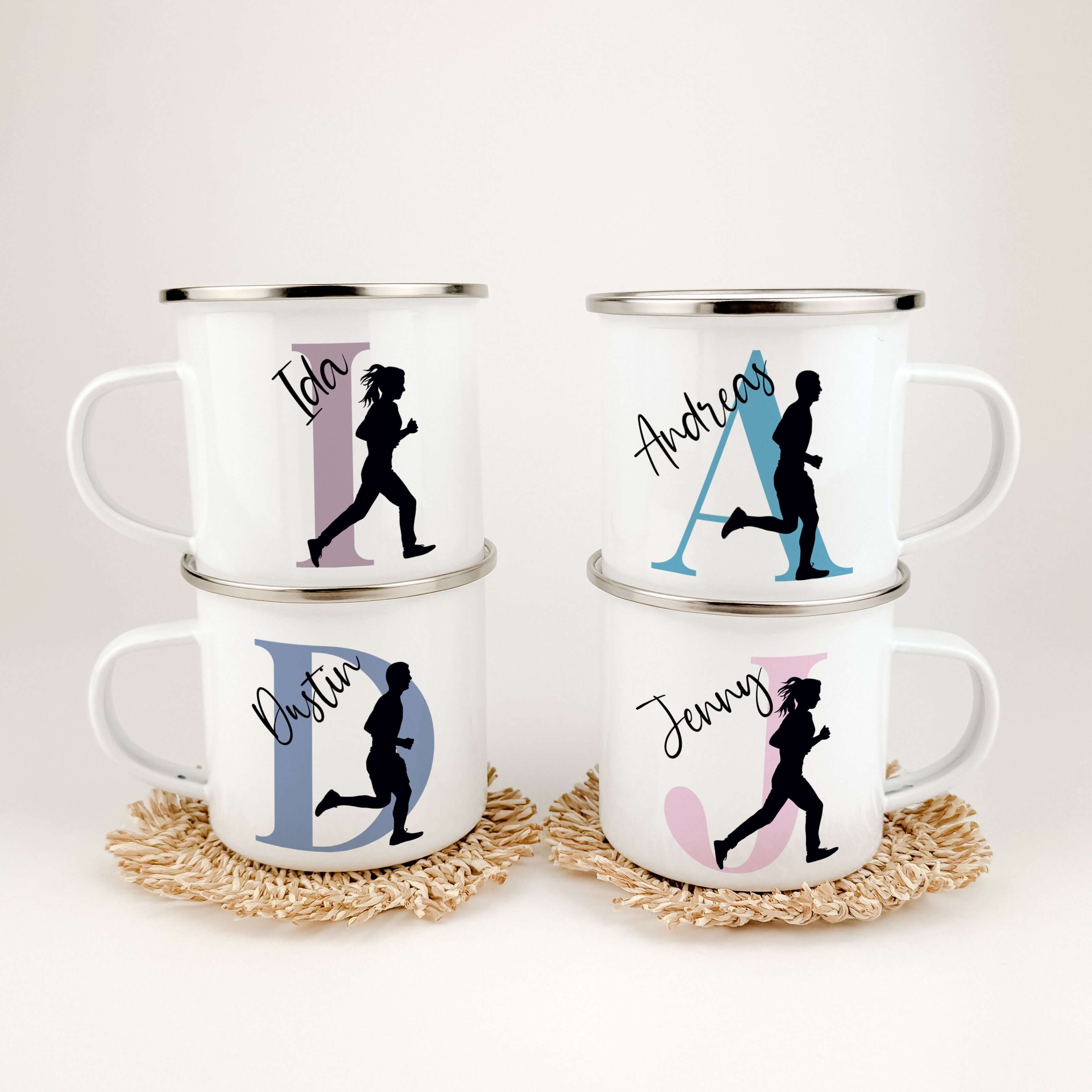 Emaille Tasse mit Namen Laufen-famprints-Emaille Tasse-Entdecke die personalisierte Emaille Tasse mit deinem Namen und Initial! Diese Tasse bietet dir nicht nur ein einzigartiges Trinkerlebnis, sondern wird auch schnell zu deinem Lieblingsbegleiter beim S