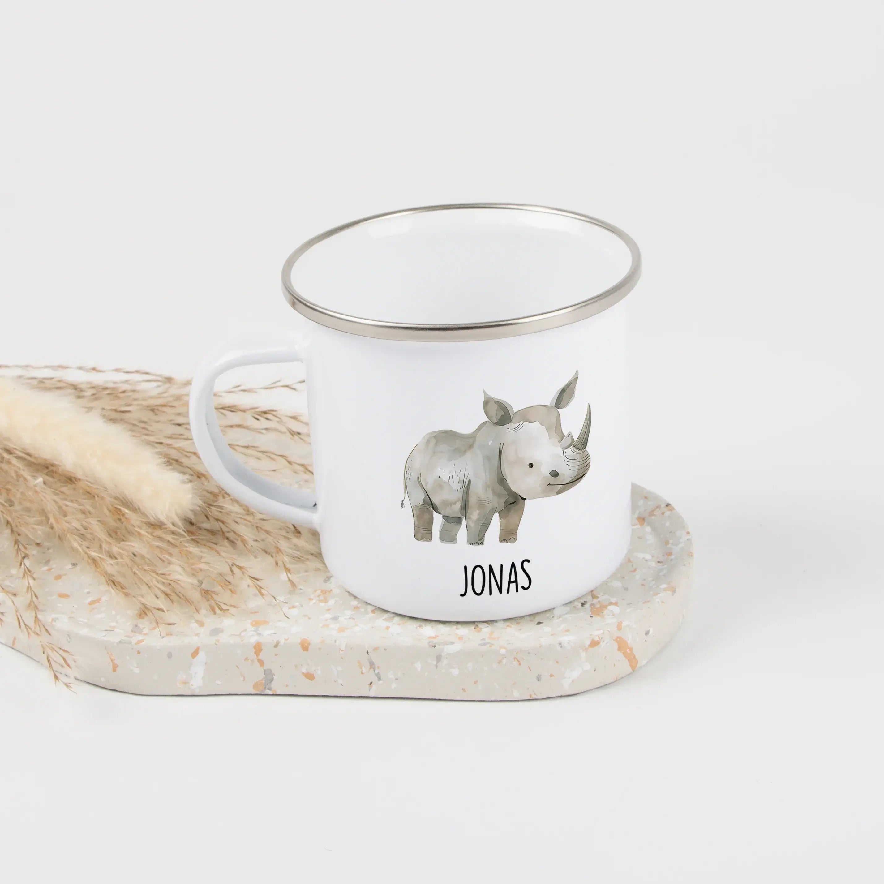 Emaille Tasse Nashorn-Emaille Tasse-famprints-Die Emaille Tasse Nashorn von famprints ist mehr als nur eine Kindertasse – sie ist ein persönliches Lieblingsstück für den Alltag. Das liebevoll illustrierte Nashorn-Motiv spricht Kinder sofort an und macht j