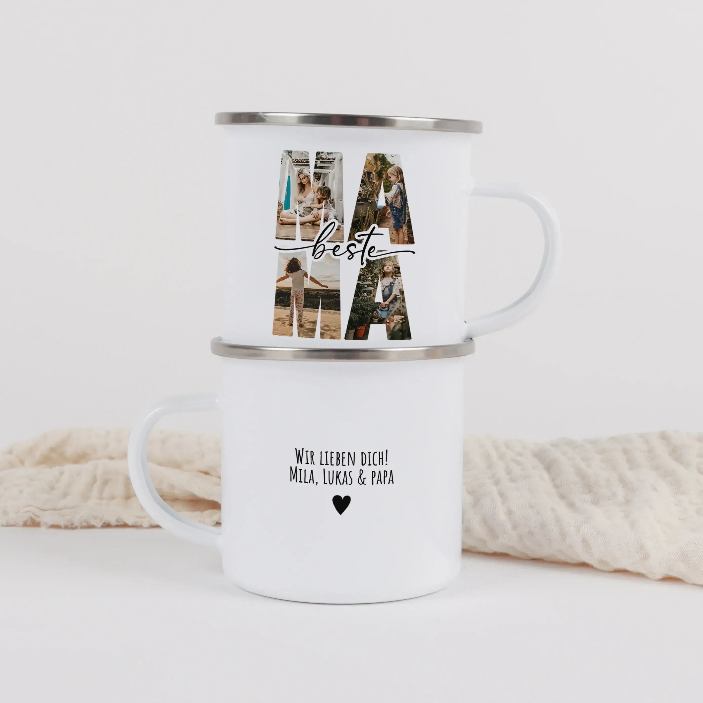 Emaille Tasse beste Mama-Emaille Tasse-famprints-Mit der personalisierten Emaille Tasse beste Mama von famprints schenkst du nicht nur eine hübsche Tasse, sondern einen ganz persönlichen Moment, der im Alltag deiner Mama jeden Tag aufs Neue Freude weckt.