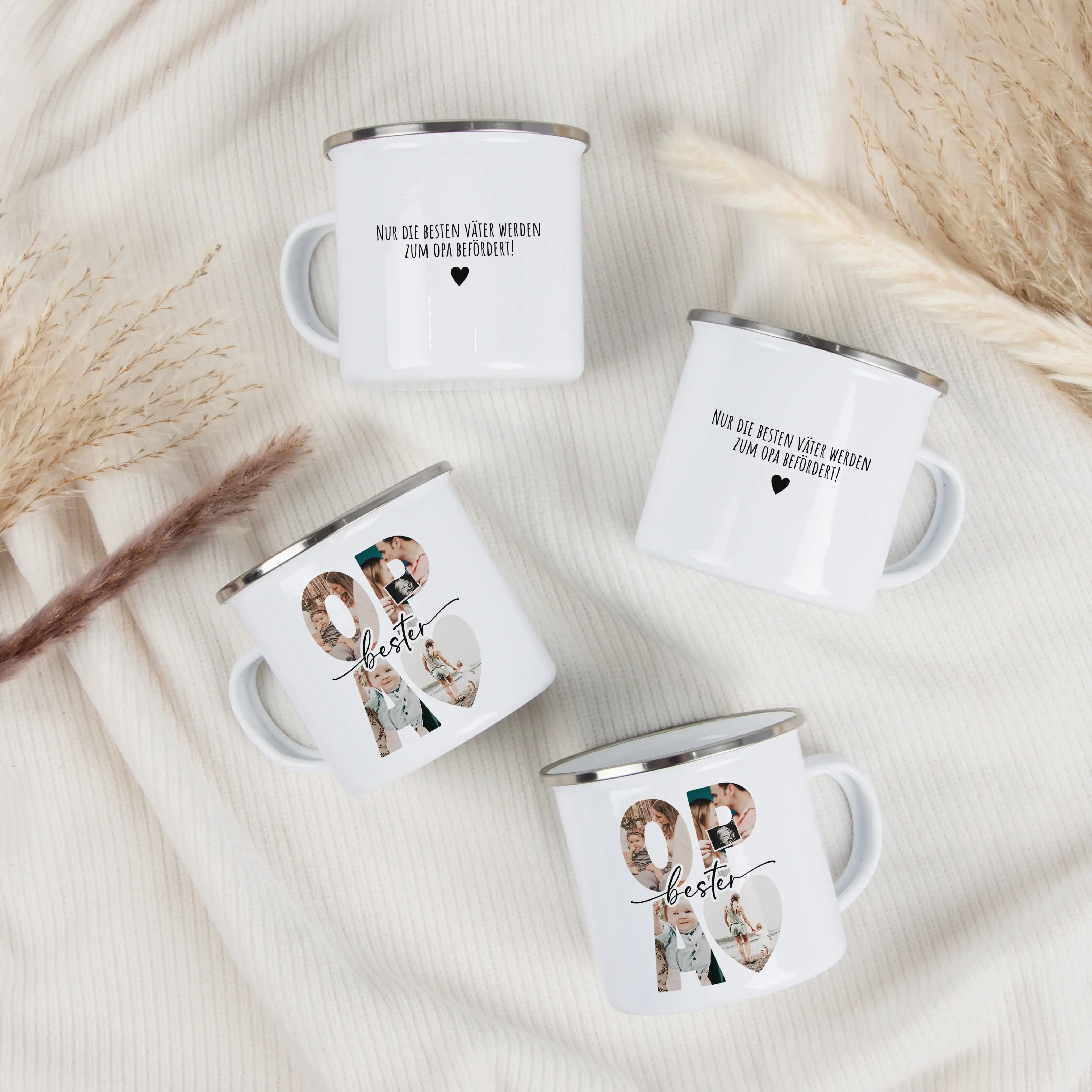 Emaille Tasse bester Opa-Emaille Tasse-famprints-Die Emaille Tasse bester Opa von famprints ist ein persönliches Geschenk, das echte Freude auslöst und täglich an gemeinsame Momente erinnert. Du gestaltest die Tasse mit Lieblingsfotos und einem eigenen Te