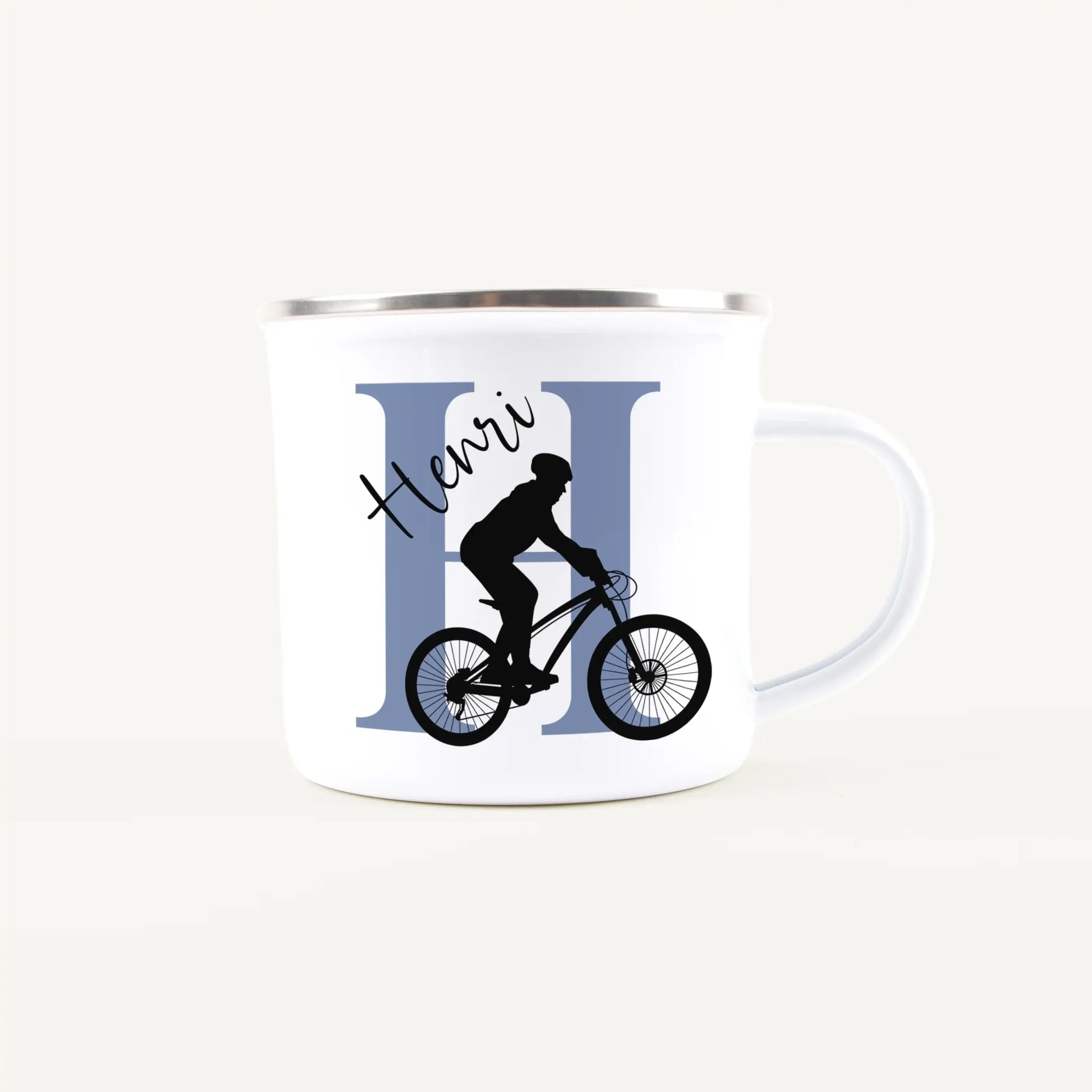 mountainbike personalisieren Emaille Tasse mit Namen Fahrrad gestalten
