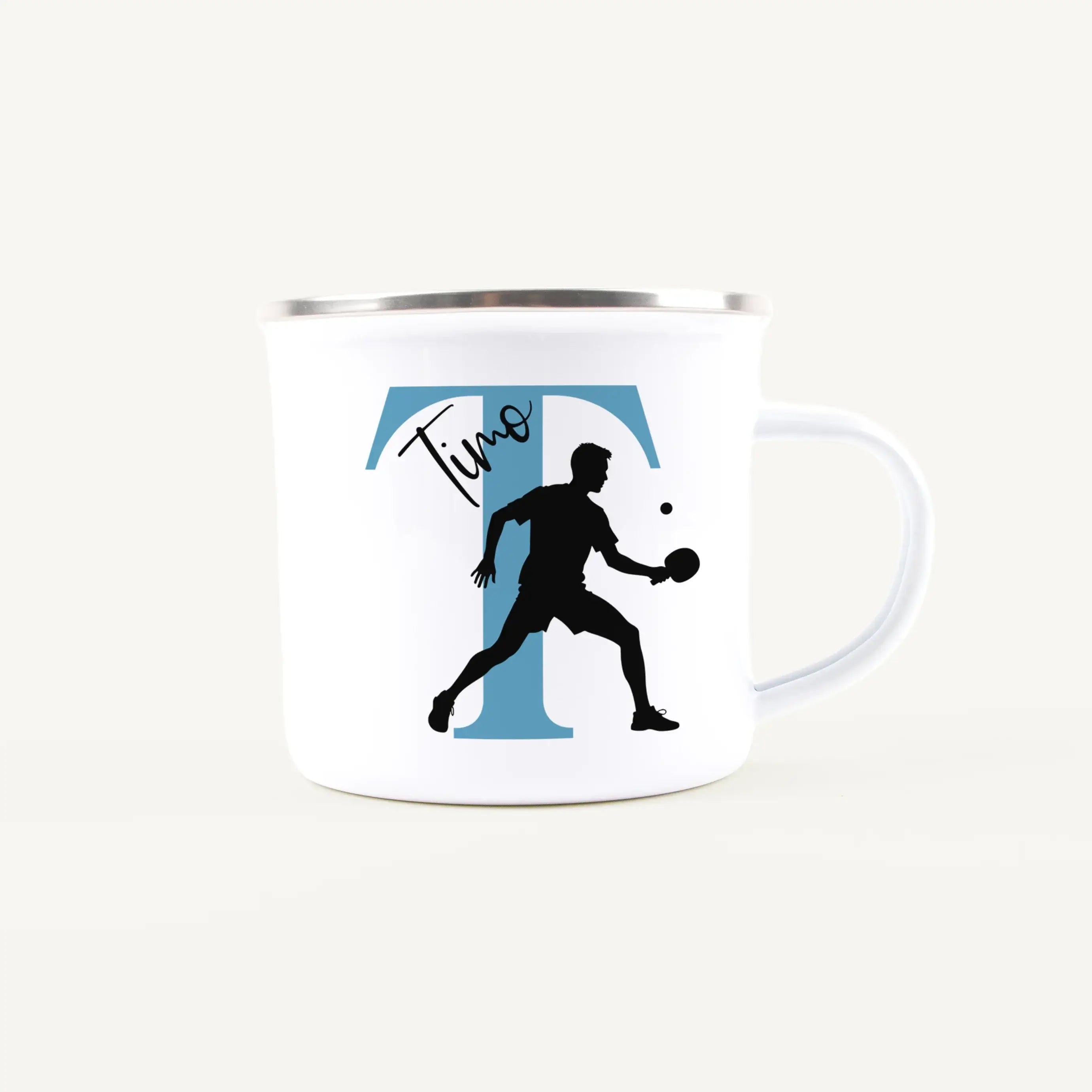 Emaille Tasse mit Namen Tischtennis-Emaille Tasse-famprints-Die Emaille Tasse mit Namen Tischtennis von famprints ist genau das Richtige, wenn du ein persönliches Geschenk für Tischtennis-Fans suchst oder dir selbst eine individuelle Tasse gestalten möcht