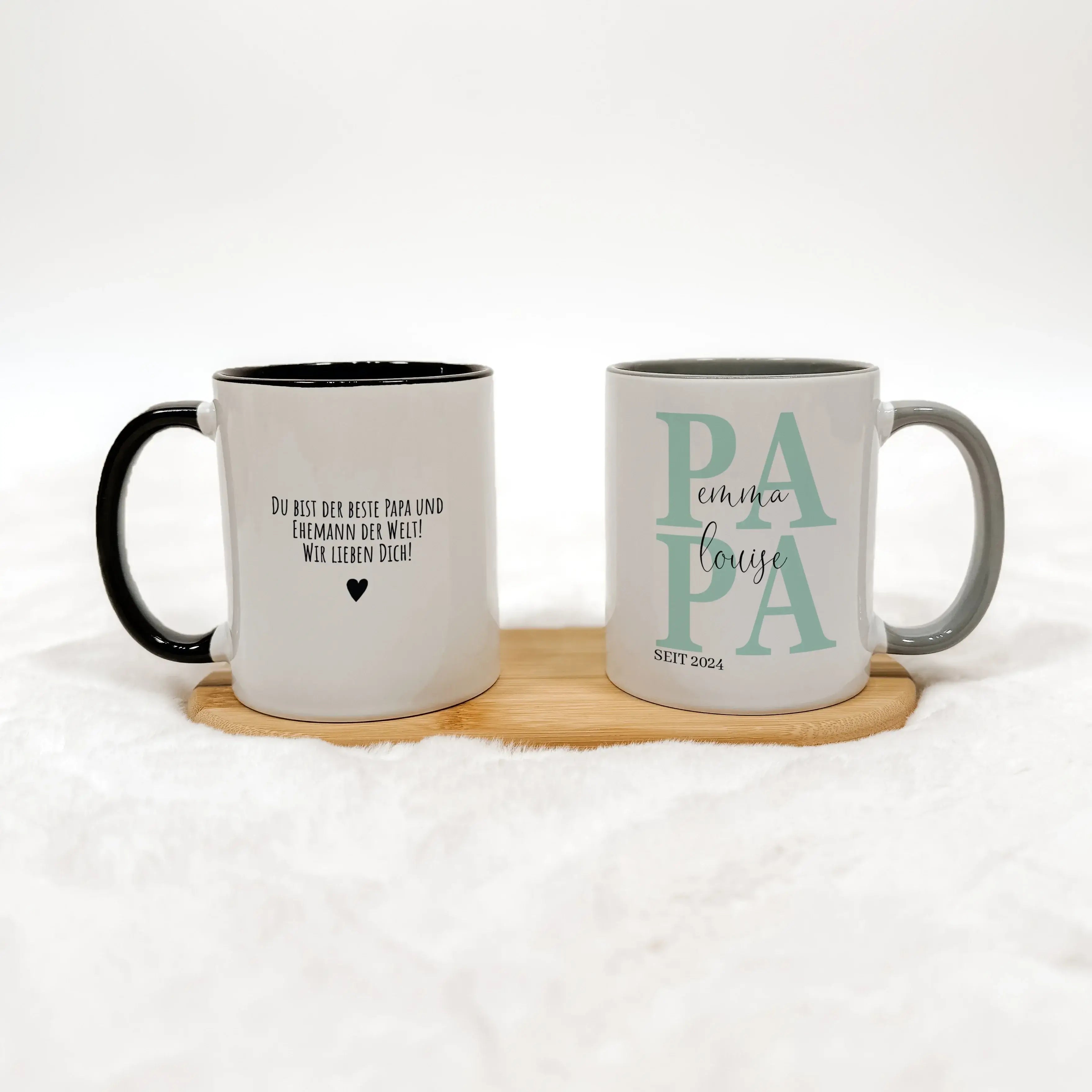 Tasse Papa seit - Keramik Tasse - famprints - Entdecke die Tasse Papa seit – das perfekte Geschenk, um Väter zu feiern und ihnen ein Lächeln ins Gesicht zu zaubern. Mit dieser personalisierten Keramik-Tasse, die Platz für die Namen der Kinder und das Jahr