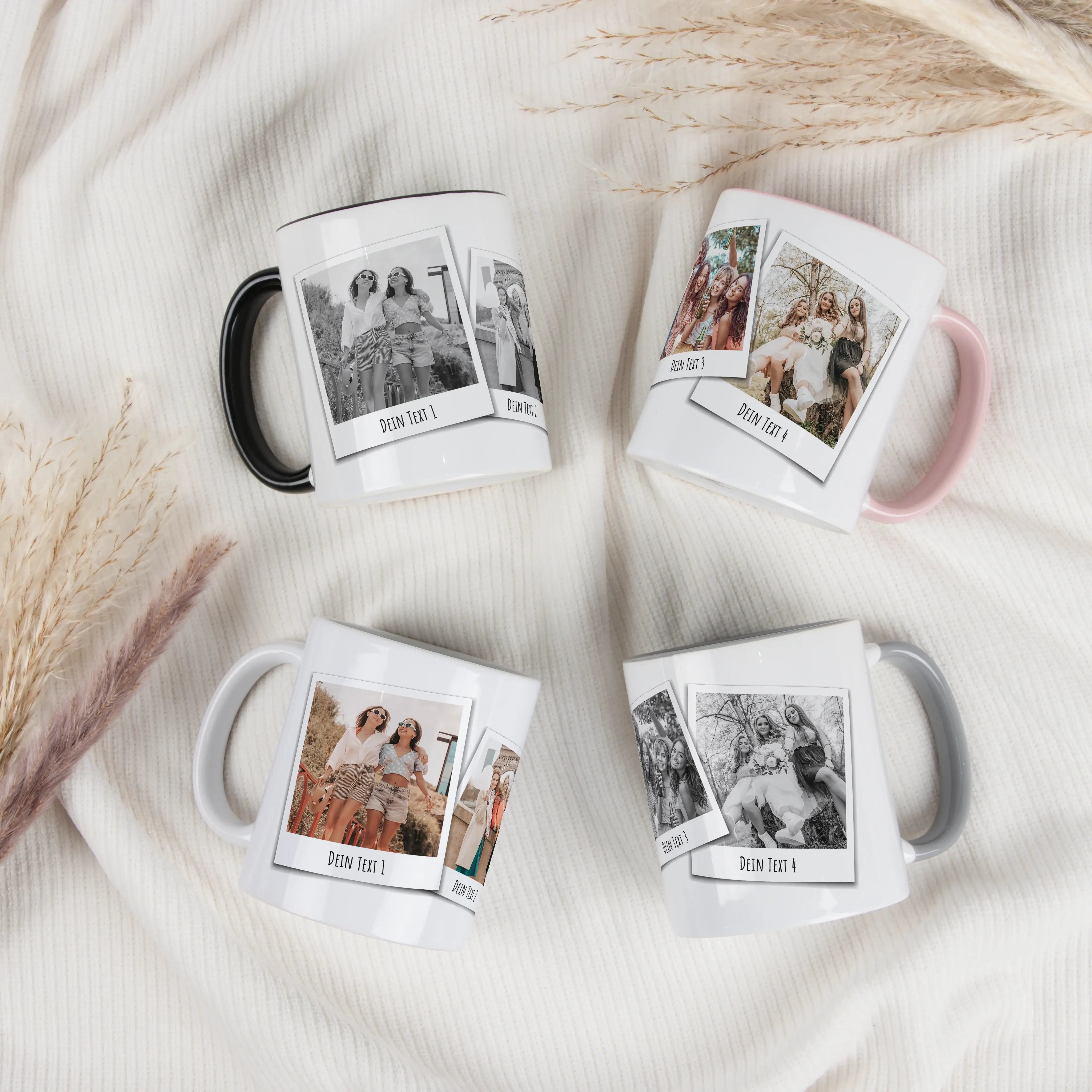Fototasse Polaroid-Keramik Tasse-famprints-Die Fototasse Polaroid macht aus deinen Lieblingsmomenten ein persönliches Alltagsstück. Auf der Tasse werden bis zu vier deiner Fotos im beliebten Polaroid Stil dargestellt und wirken wie kleine Sofortbilder, di