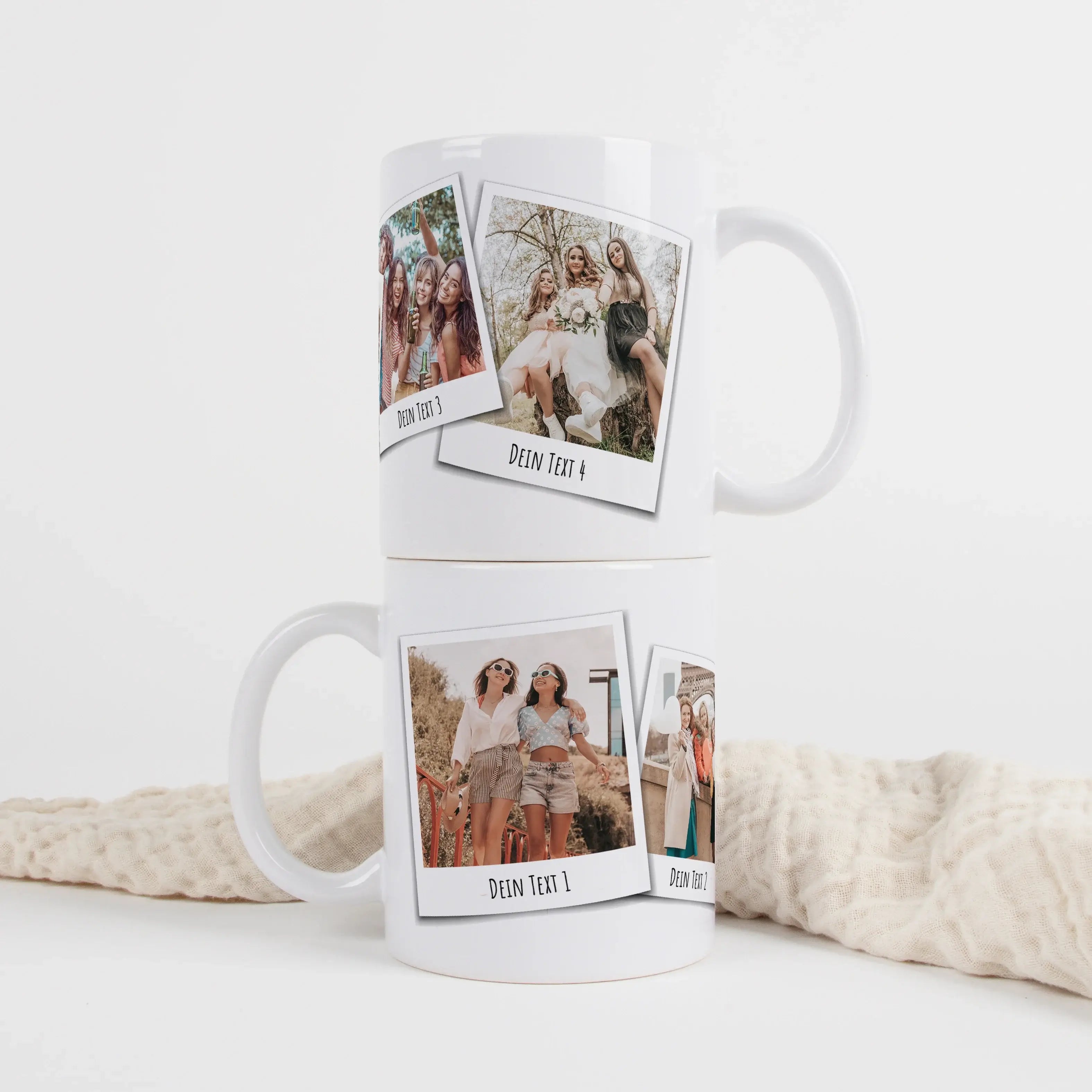 Fototasse Polaroid-Keramik Tasse-famprints-Die Fototasse Polaroid macht aus deinen Lieblingsmomenten ein persönliches Alltagsstück. Auf der Tasse werden bis zu vier deiner Fotos im beliebten Polaroid Stil dargestellt und wirken wie kleine Sofortbilder, di