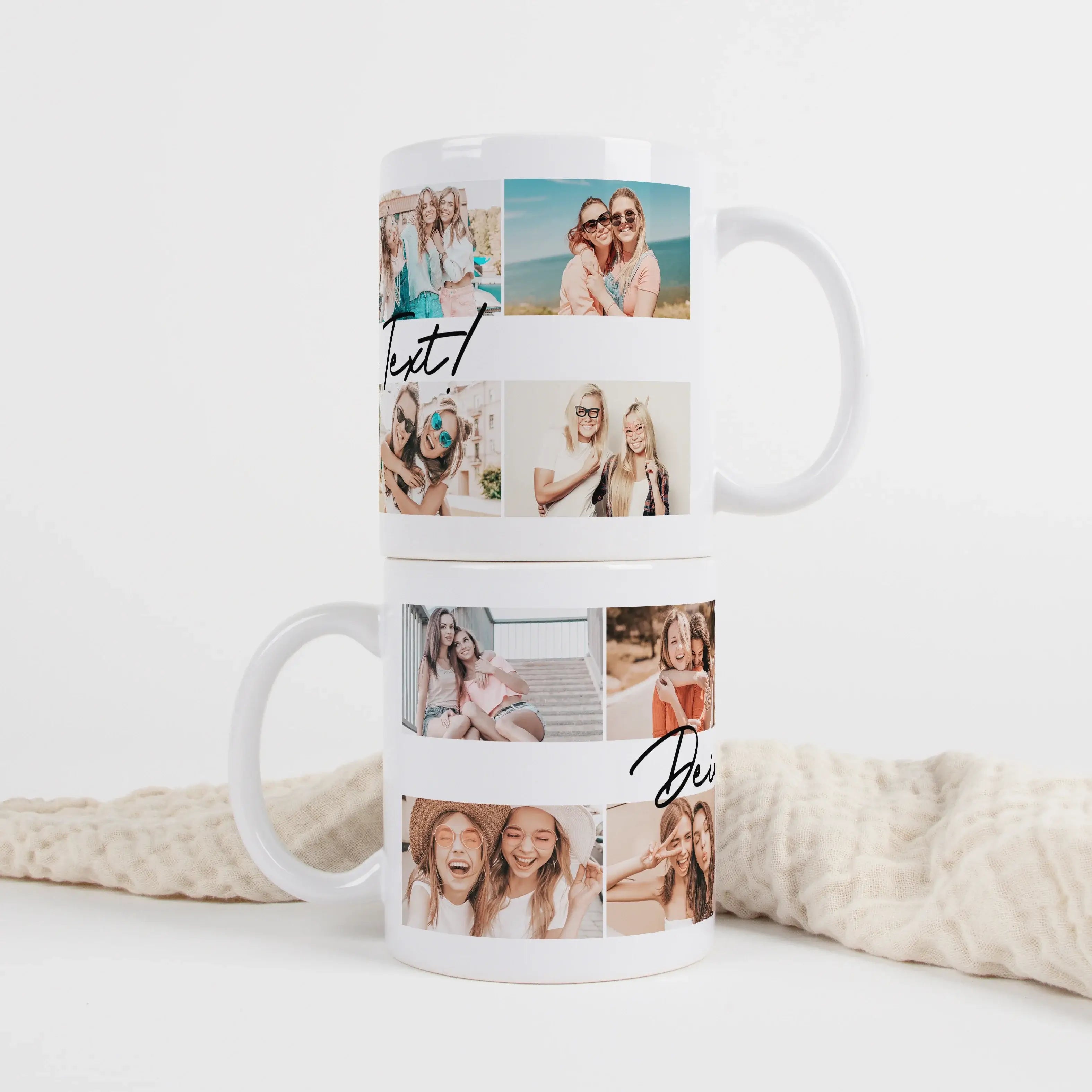 Fototasse Center Text-Keramik Tasse-famprints-Die Fototasse Center Text von famprints ist eine persönliche Tasse, die deine Lieblingsmomente sichtbar macht. Du gestaltest sie mit bis zu 8 Fotos und ergänzt in der Mitte deinen eigenen Text. So entsteht ein