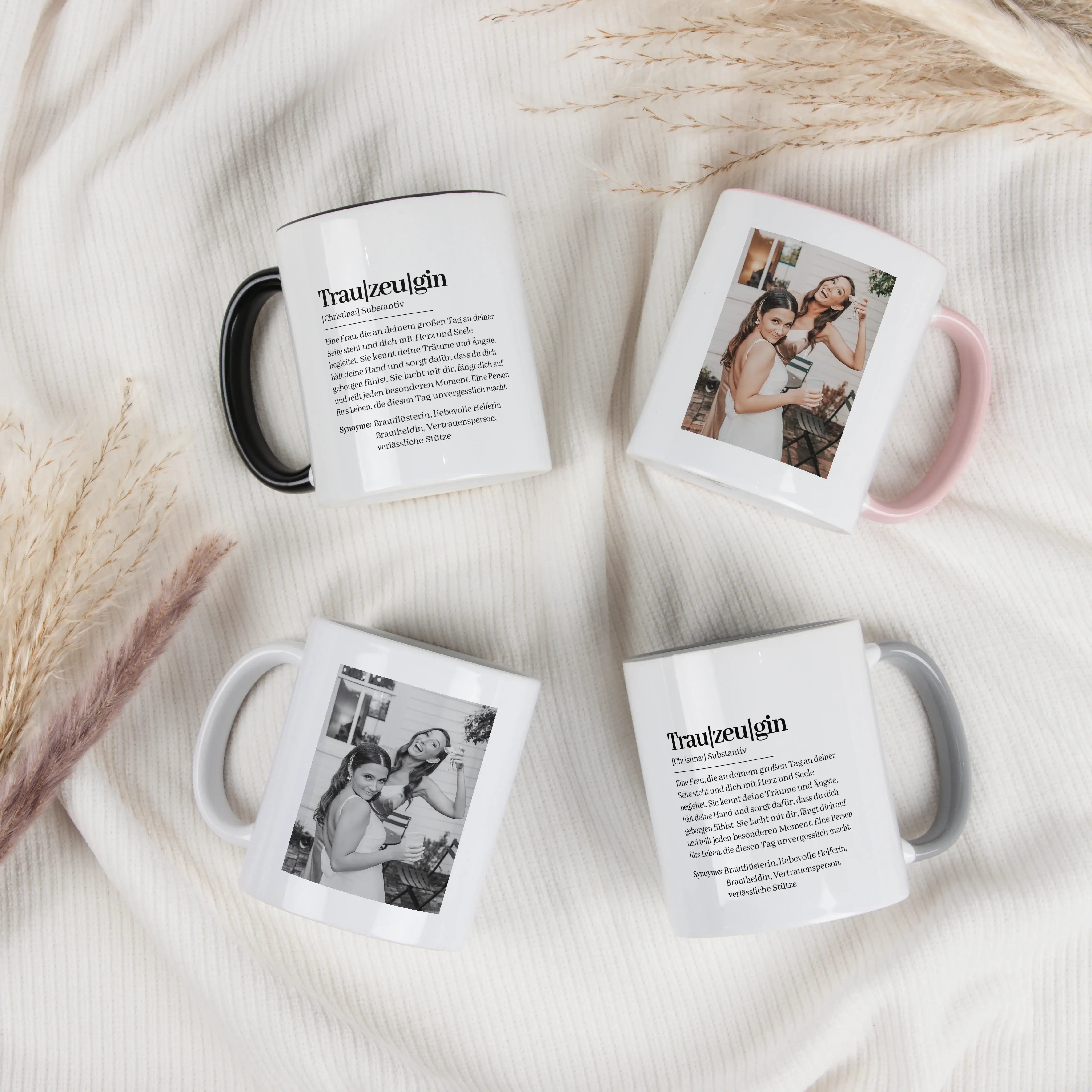 Tasse Definition Trauzeugin-Keramik Tasse-famprints-Die Tasse Definition Trauzeugin von famprints ist ein persönliches Geschenk für einen ganz besonderen Menschen an deiner Seite. Auf der weißen Tasse steht eine liebevolle Definition im Duden Stil, die de