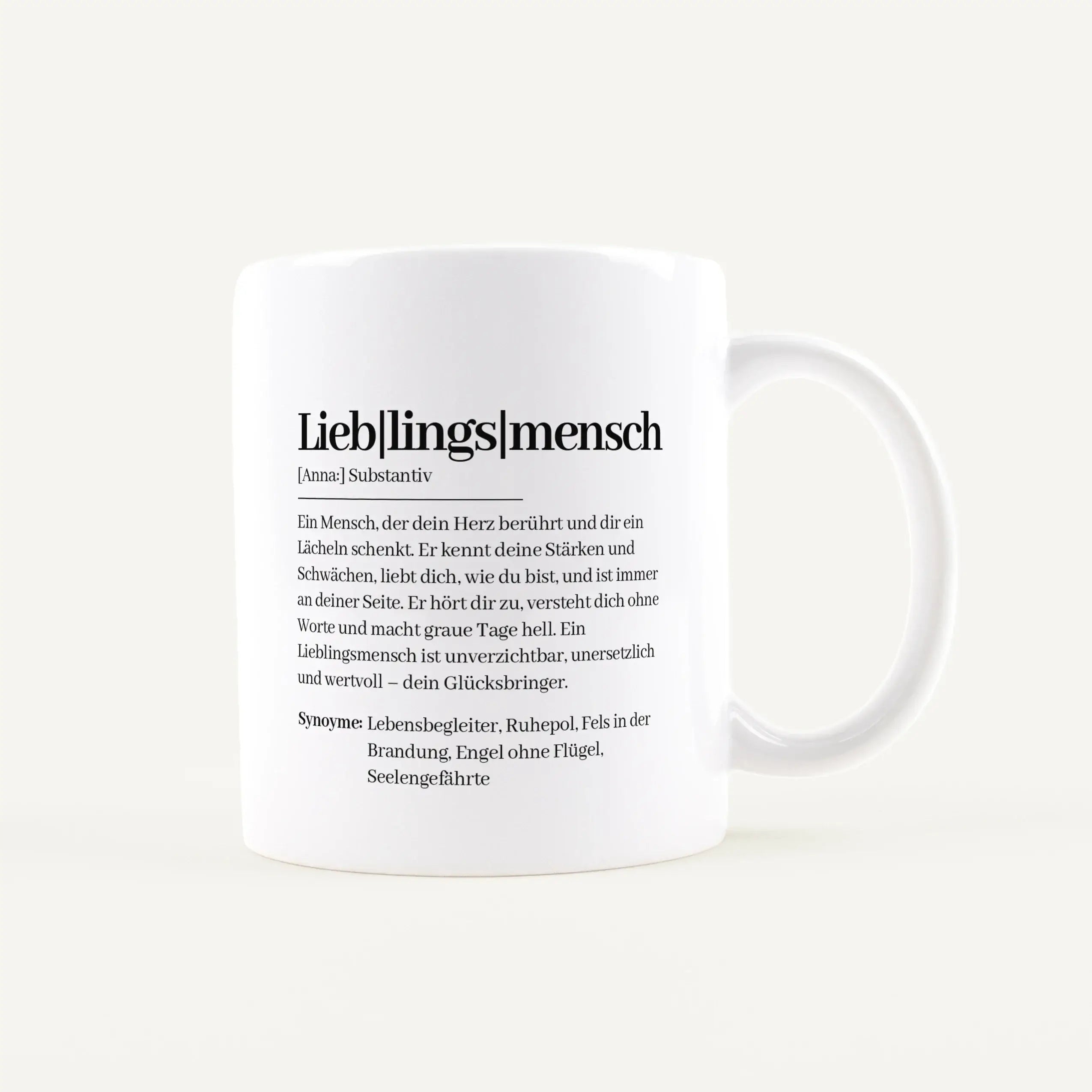 Tasse Definition Lieblingsmensch-Keramik Tasse-famprints-Die Tasse Definition Lieblingsmensch ist mehr als nur eine personalisierte Tasse – sie ist eine kleine Botschaft für einen Menschen, der dir besonders wichtig ist. Der liebevolle Definitionstext im