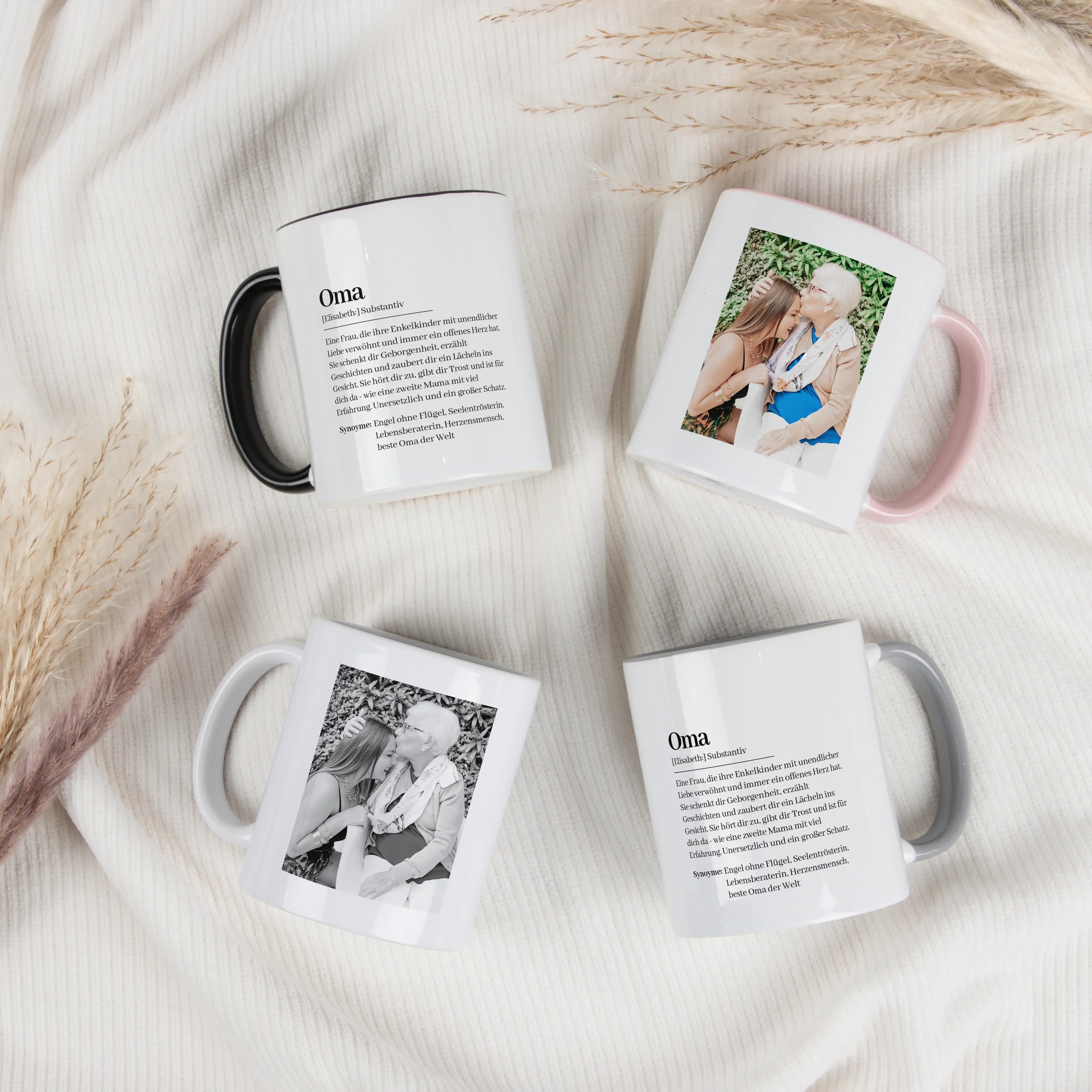 Tasse Definition Oma-Keramik Tasse-famprints-Mit der Tasse Definition Oma gestaltest du ein Geschenk, das persönlich wirkt und im Alltag genutzt wird. Das Design erinnert an einen Wörterbucheintrag und beschreibt deine Oma auf liebevolle Weise im Duden St