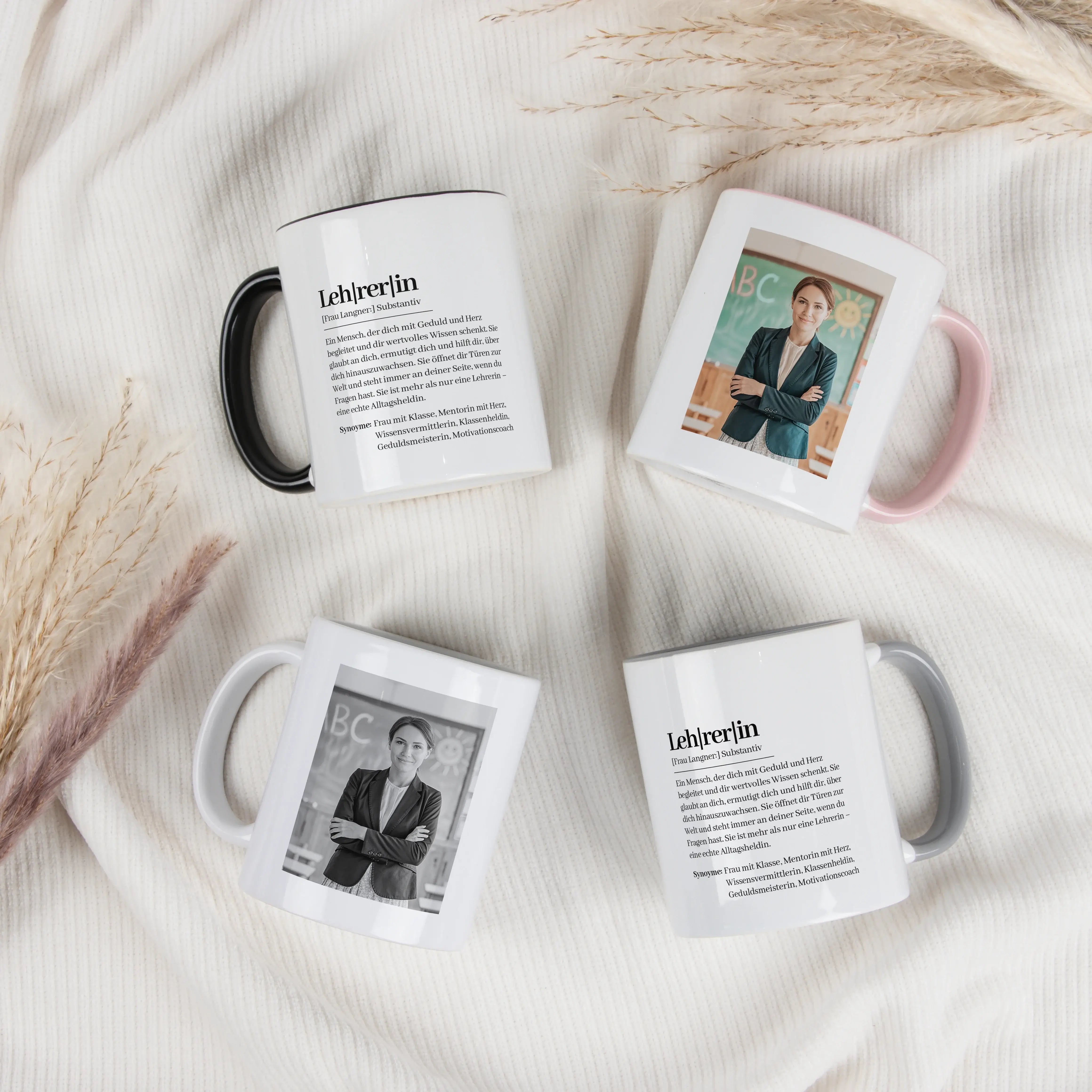 Tasse Definition Lehrerin-Keramik Tasse-famprints-Die Tasse Definition Lehrerin ist ein persönliches Geschenk für einen Menschen, der jeden Tag viel gibt und oft genau die richtigen Worte findet. Auf der weißen Tasse steht eine liebevolle Beschreibung im