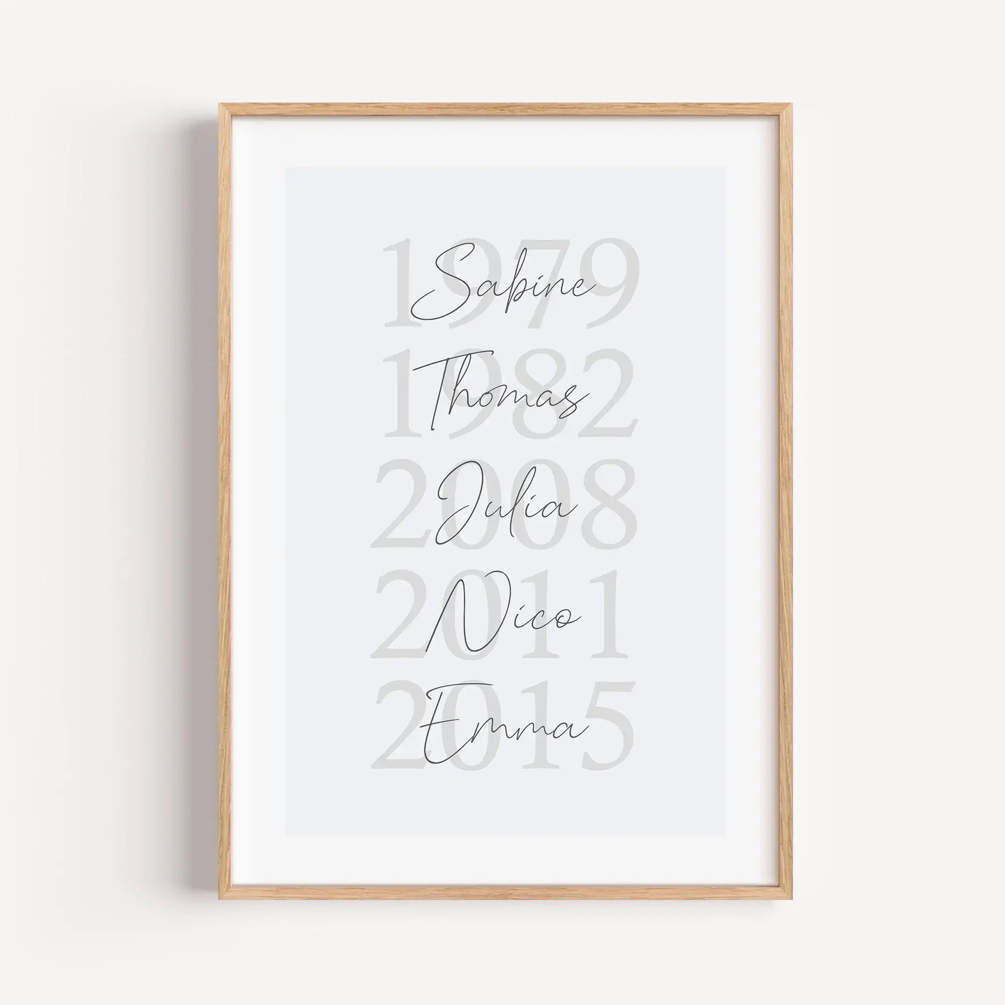 Familienposter Geburtsjahr-Personalisiertes Poster-famprints-Ein Familienposter Geburtsjahr erzählt eure Geschichte auf eine ruhige, moderne Art. Jedes Jahr steht für einen Menschen, der zu eurer Familie gehört, ergänzt durch den passenden Namen. So entst
