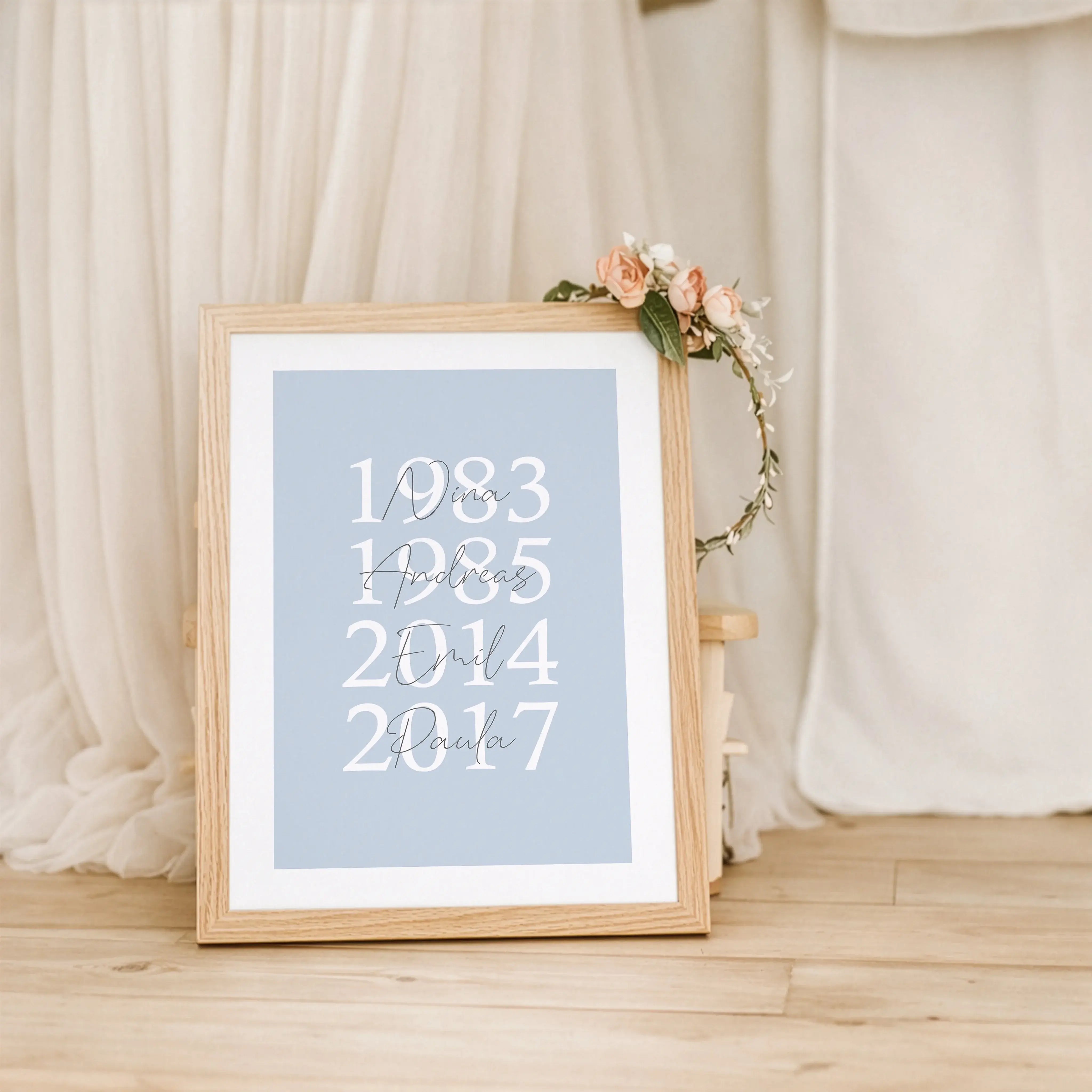 Familienposter Geburtsjahr-Personalisiertes Poster-famprints-Ein Familienposter Geburtsjahr erzählt eure Geschichte auf eine ruhige, moderne Art. Jedes Jahr steht für einen Menschen, der zu eurer Familie gehört, ergänzt durch den passenden Namen. So entst
