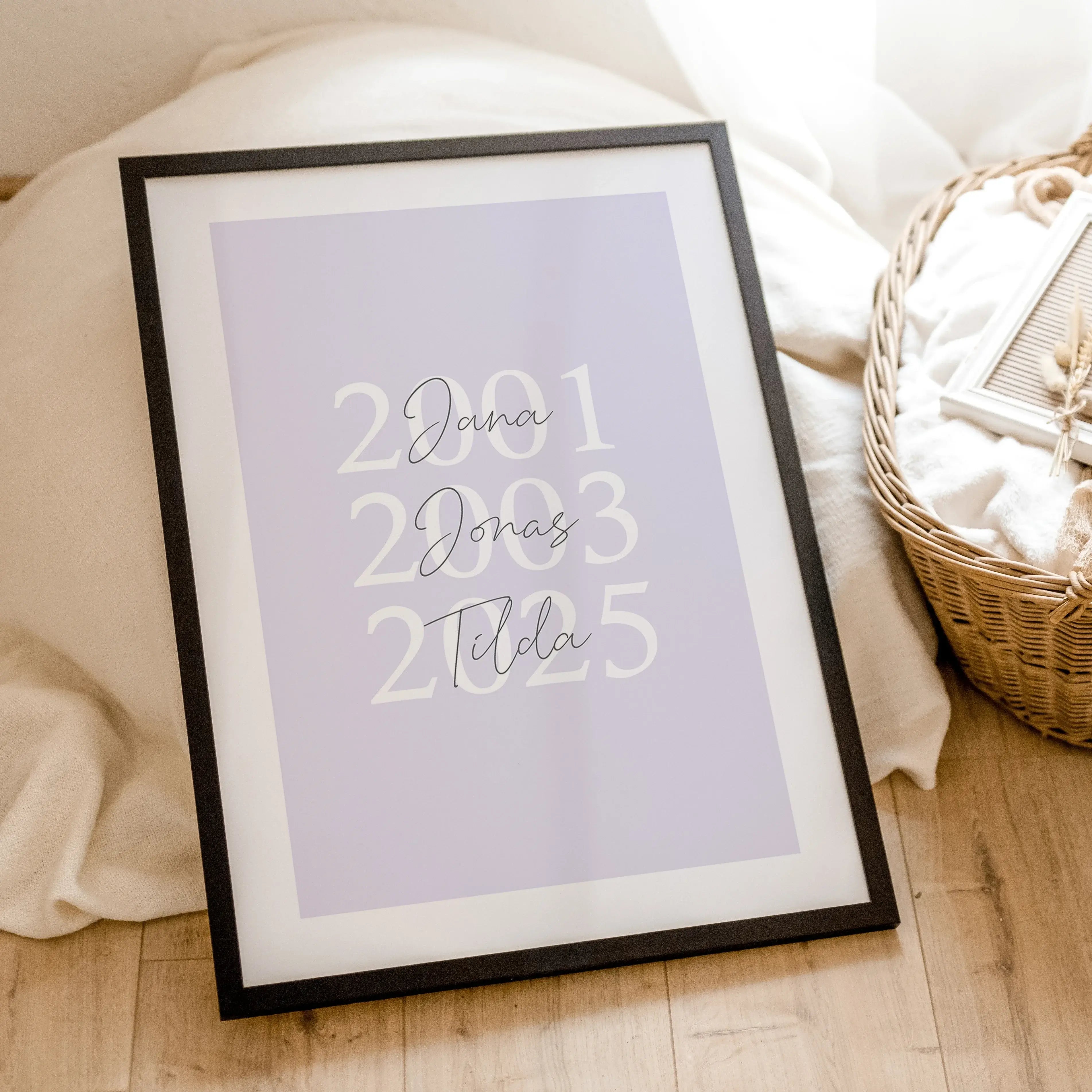 Familienposter Geburtsjahr-famprints-Personalisiertes Poster-Auf dem Familienposter 'Geburtsjahr' finden bis zu 6 Geburtsjahre mit Namen Platz. Mit diesem Poster stellst du deine Familie auf eine ganz besondere Art dar. Das Poster kannst du mit dem Geburt