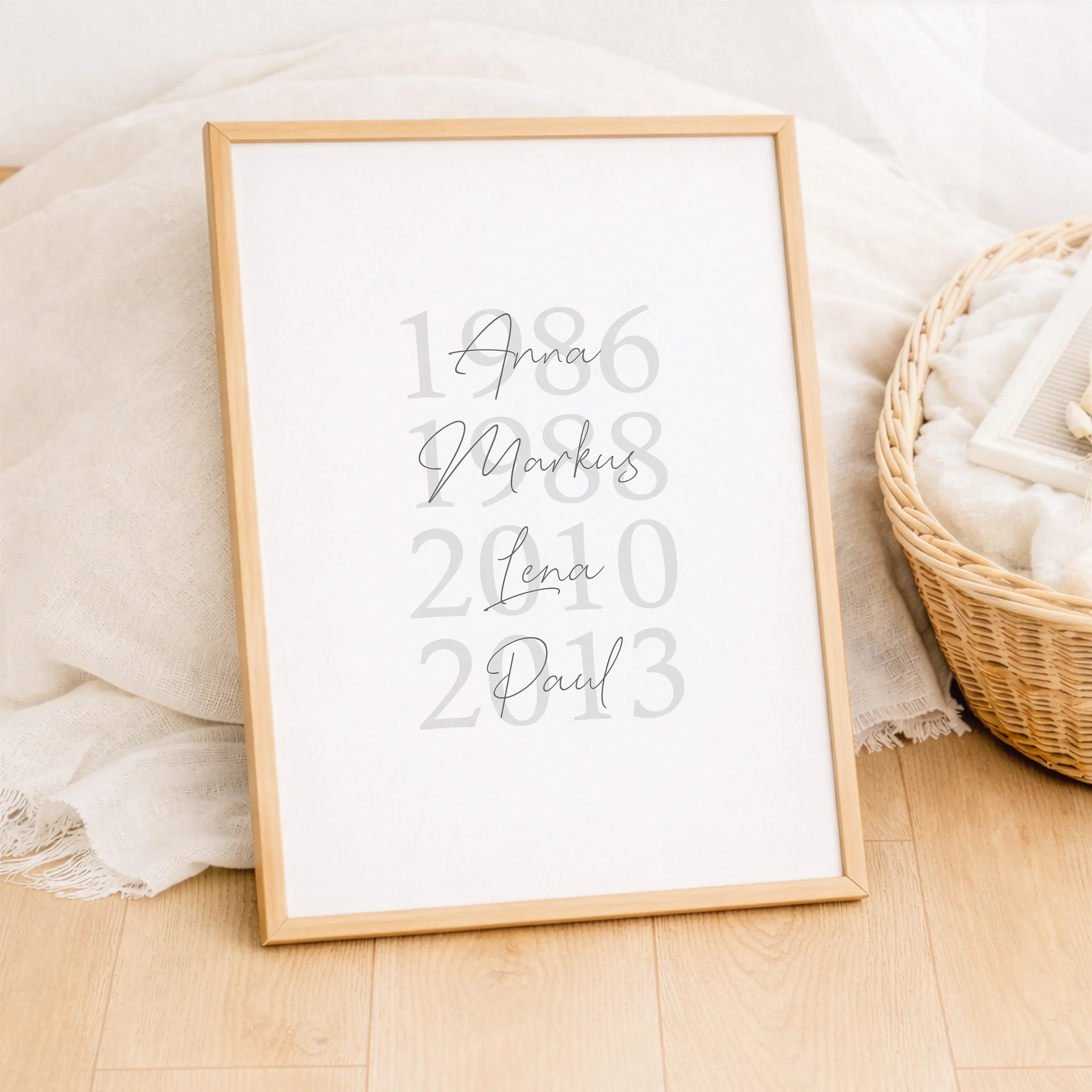 Familienposter Geburtsjahr-Personalisiertes Poster-famprints-Ein Familienposter Geburtsjahr erzählt eure Geschichte auf eine ruhige, moderne Art. Jedes Jahr steht für einen Menschen, der zu eurer Familie gehört, ergänzt durch den passenden Namen. So entst