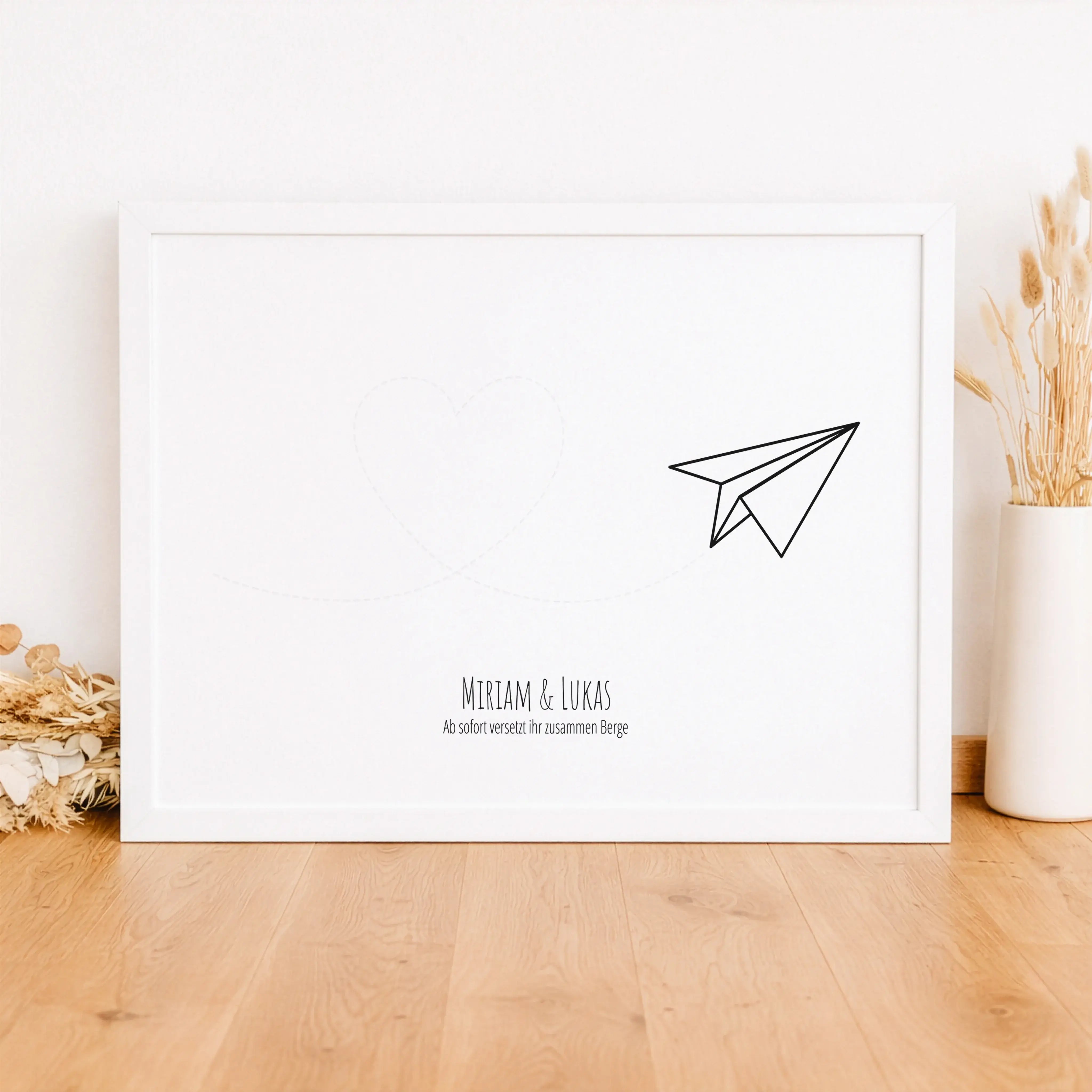 Fingerabdruck Bild 'Flieger'-Personalisiertes Poster-famprints-Das Fingerabdruck Bild „Flieger“ ist eine besondere Art, gemeinsame Momente sichtbar festzuhalten. Der Papierflieger steht für Aufbruch, Leichtigkeit und den gemeinsamen Weg. Die Flugbahn in H