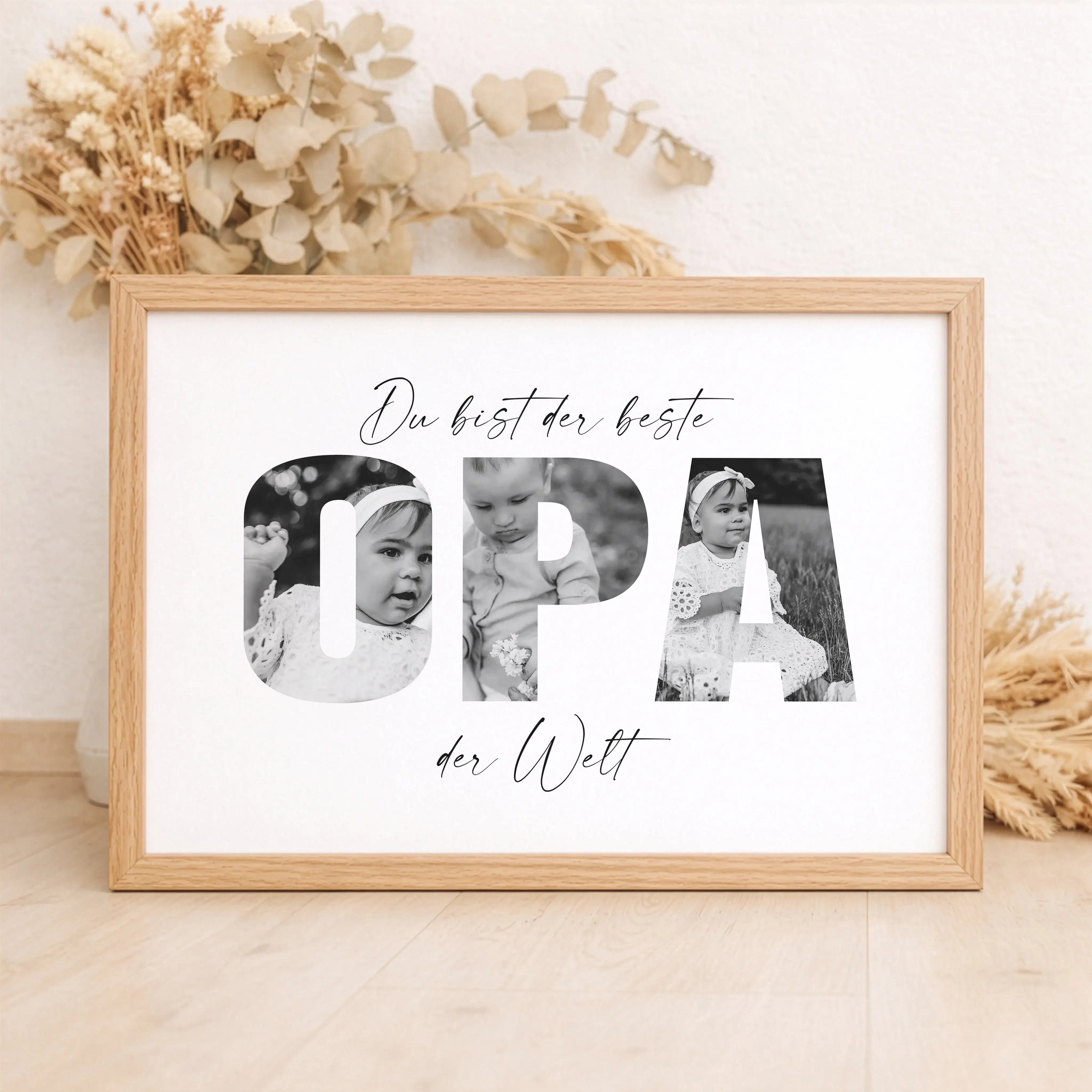Bester Opa Poster-Personalisiertes Poster-famprints-Das Bester Opa Poster ist ein persönliches Geschenk für einen Menschen, der im Alltag oft mehr gibt, als er sagt. Mit deinen eigenen Fotos im Schriftzug OPA entsteht ein individuelles Wandbild, das Erinn