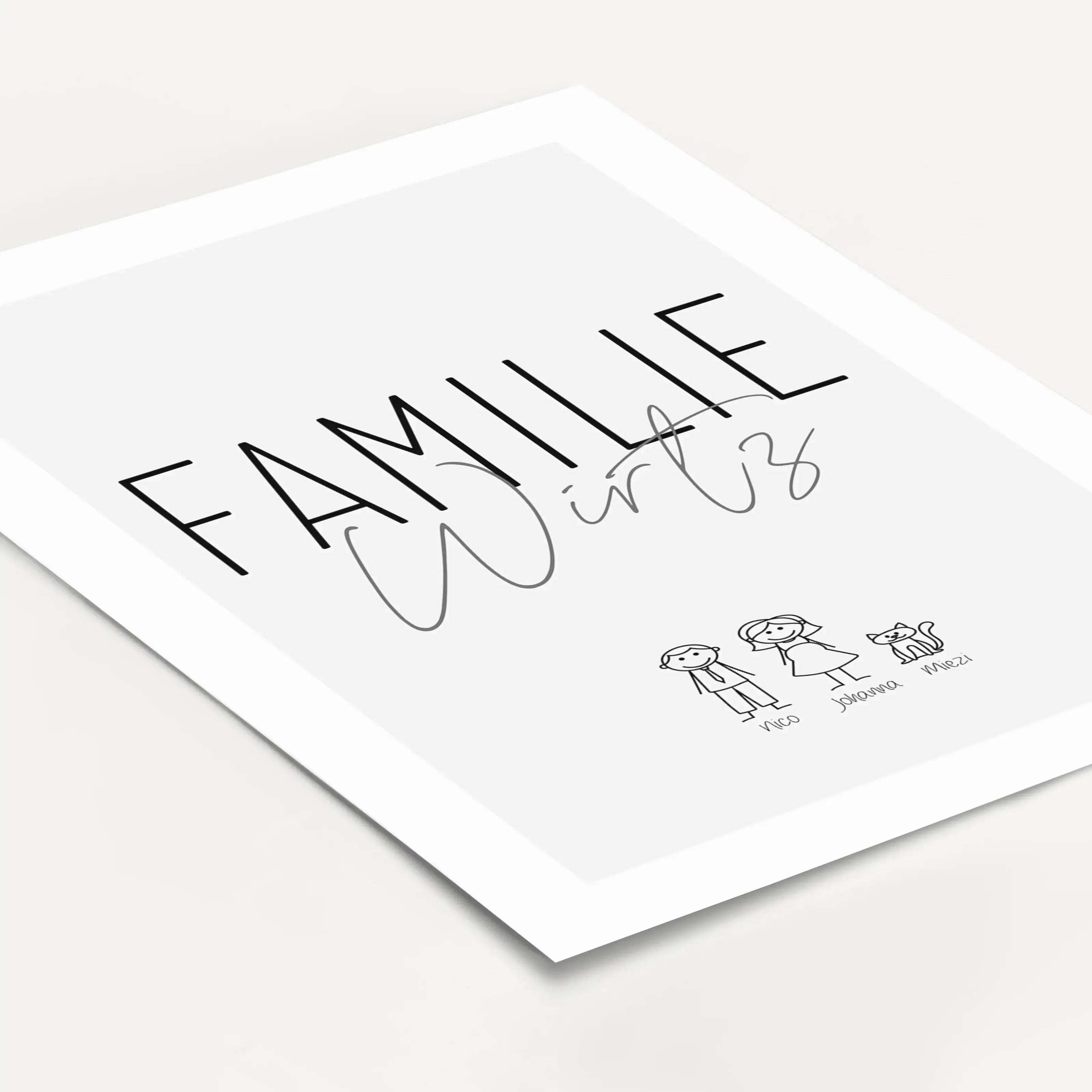 Familienposter Doodle-famprints-Personalisiertes Poster-Unser Familienposter 'Doodle' ist die perfekte Möglichkeit, um deiner Wand eine persönliche und lustige Note zu verleihen. Die Strichmännchen-Optik unterhalb des Familiennamens bietet Platz für jedes