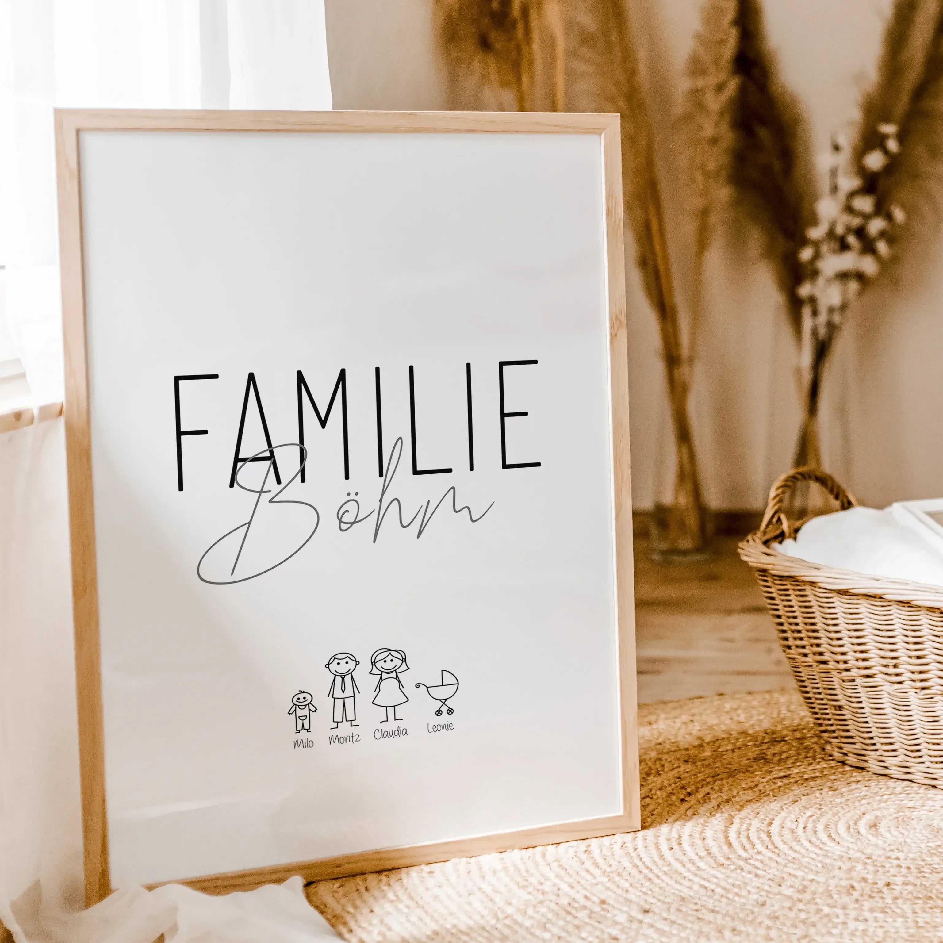 Familienposter Doodle-famprints-Personalisiertes Poster-Unser Familienposter 'Doodle' ist die perfekte Möglichkeit, um deiner Wand eine persönliche und lustige Note zu verleihen. Die Strichmännchen-Optik unterhalb des Familiennamens bietet Platz für jedes