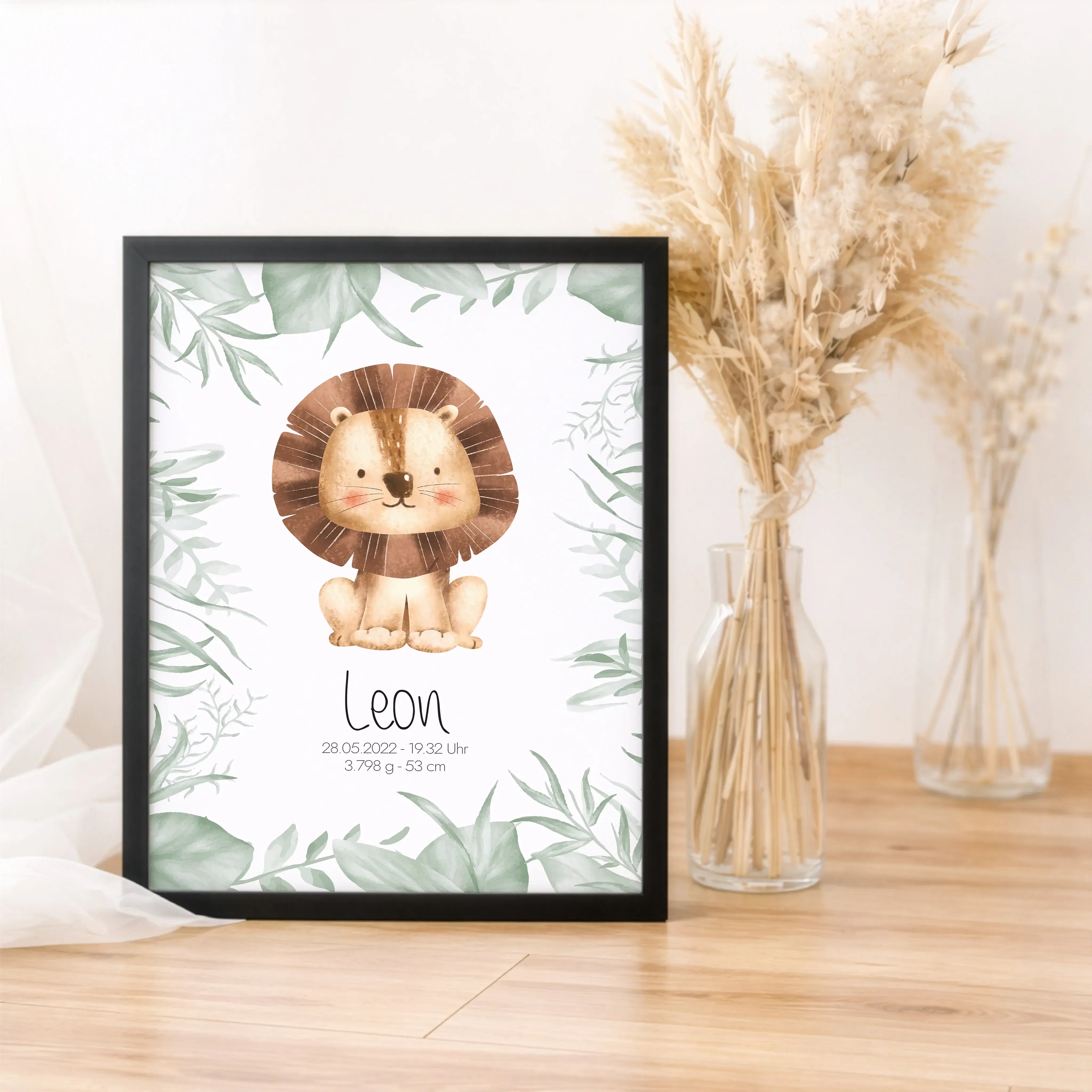 Geburtsposter Safari-Personalisiertes Poster-famprints-Das Geburtsposter Safari von famprints ist eine liebevolle Art, die Ankunft deines Kindes festzuhalten. Mit einem sanften Safari Tiermotiv und den persönlichen Geburtsdaten wird aus einem einfachen Wa