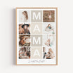 Fotocollage Mama Poster-famprints-Personalisiertes Poster-Auf der Fotocollage Mama findest du mittig, vertikal das Wort Mama, jeweils ein Buchstabe in einem farblichen Quadrat und darunter den personalisierbaren Schriftzug 'Du bist die Beste!'. Gesamt kan