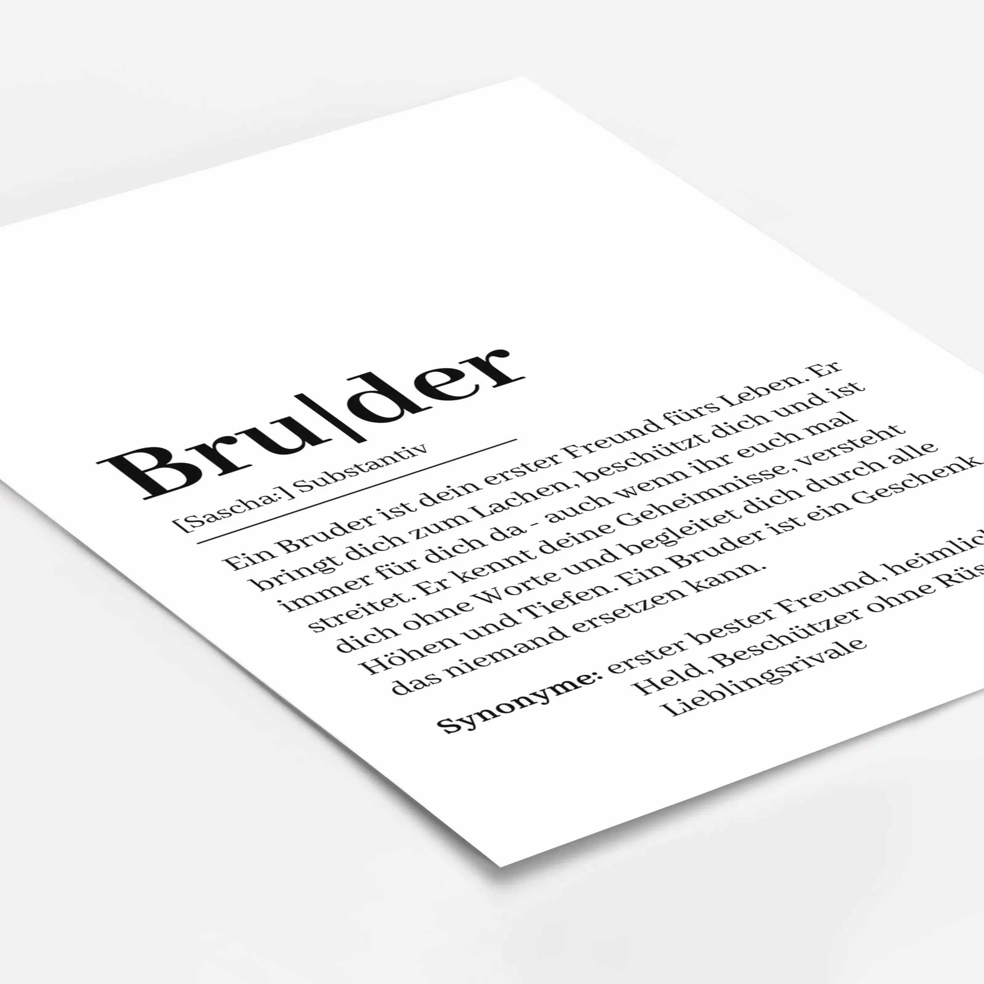 Bruder Definition Poster-Personalisiertes Poster-famprints-Das Bruder Definition Poster ist eine besondere Art, deinem Bruder zu zeigen, was er dir bedeutet. Die liebevoll formulierte Definition beschreibt einen Bruder als ersten Freund, Vertrauten und st