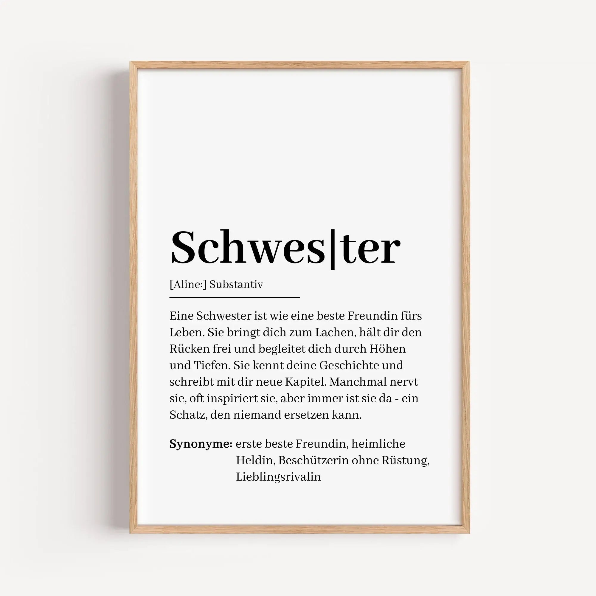Schwester Definition Poster-Personalisiertes Poster-famprints-Schenke deiner Schwester mit unserem Schwester Definition Poster ein ganz besonderes Geschenk, das von Herzen kommt. Dieses liebevoll gestaltete Poster zeigt auf einzigartige Weise, was eine Sc