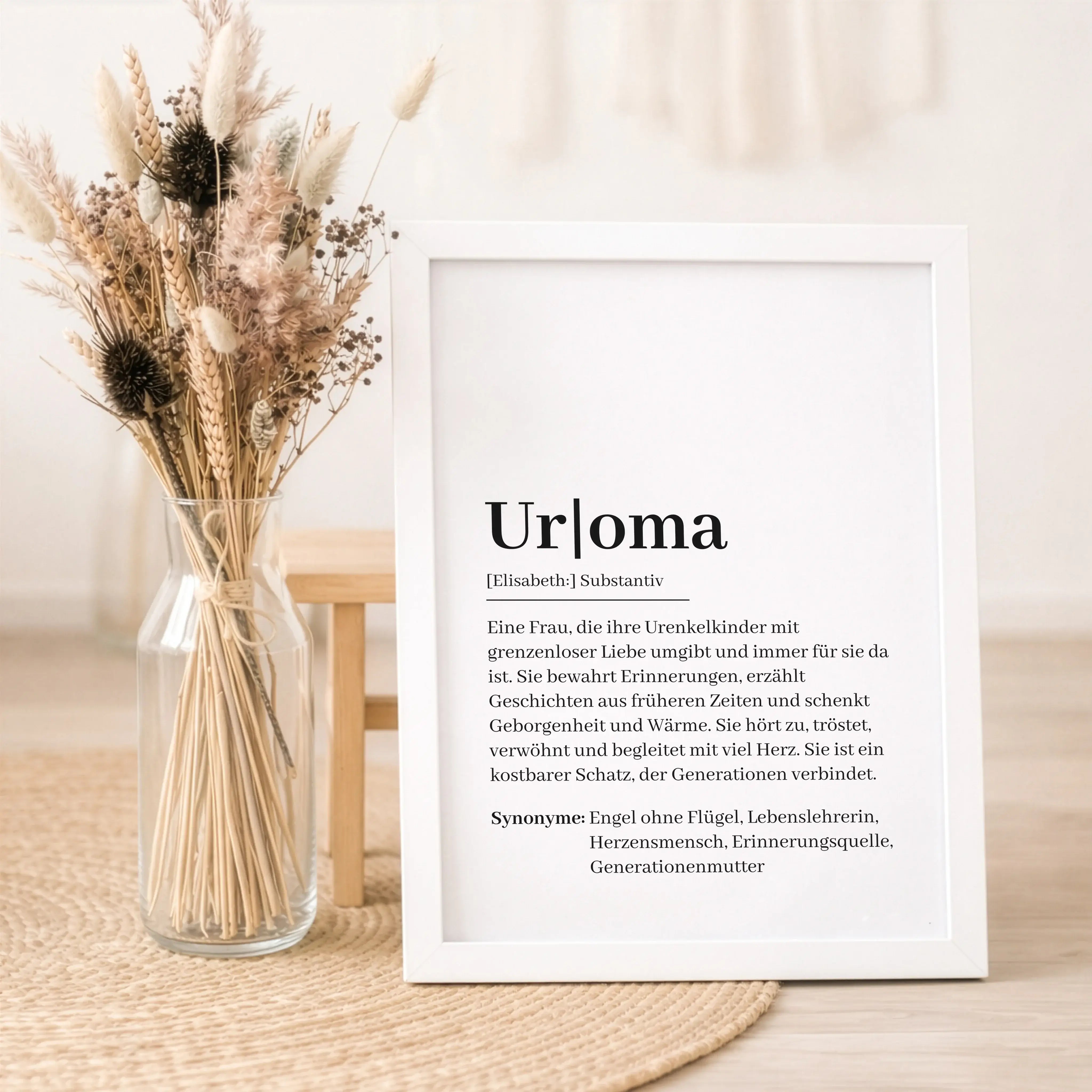 Uroma Definition Poster-Personalisiertes Poster-famprints-Das Uroma Definition Poster ist eine liebevolle Art, Wertschätzung sichtbar zu machen. Es beschreibt mit warmen Worten, was eine Uroma für ihre Familie bedeutet, und wird so zu einem persönlichen G