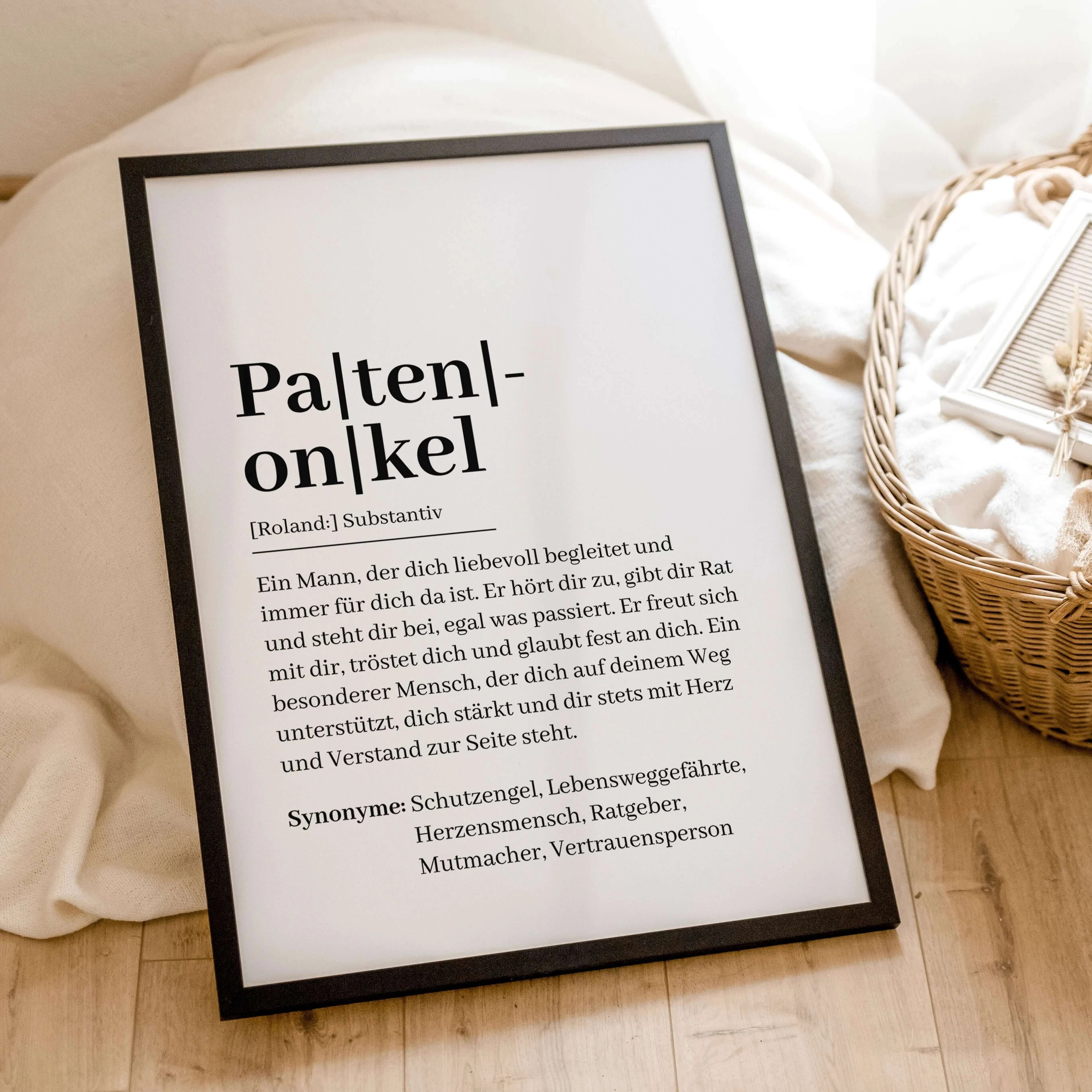 Patenonkel Definition Poster-Personalisiertes Poster-famprints-Suchst du nach einem besonderen Geschenk für deinen Patenonkel? Unser Patenonkel Definition Poster ist genau das Richtige! Dieses liebevoll gestaltete Poster zeigt auf einzigartige Weise, was
