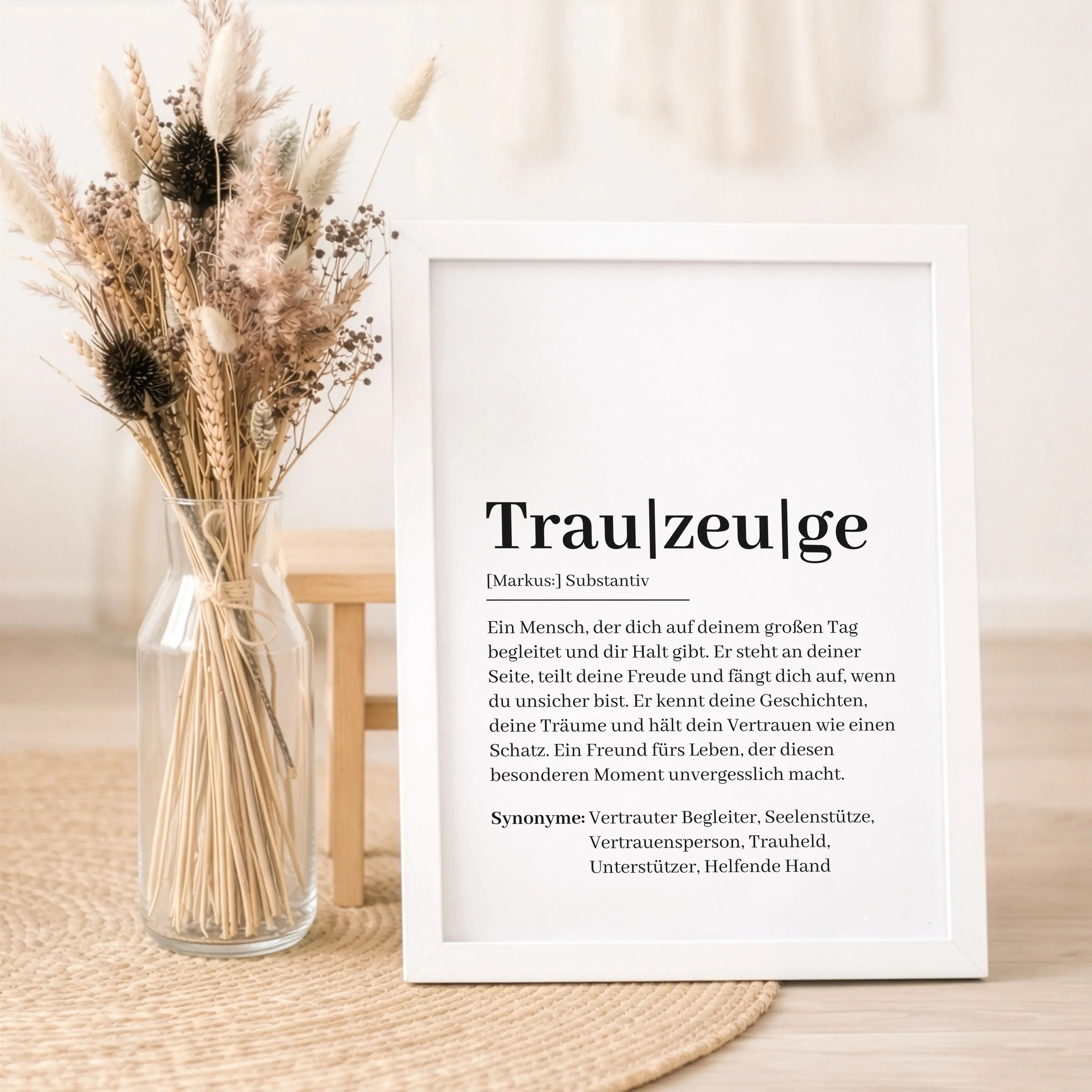 Trauzeuge Definition Poster-Personalisiertes Poster-famprints-Das Trauzeuge Definition Poster ist ein persönliches Geschenk für einen der wichtigsten Menschen an deiner Seite. Es erklärt auf liebevolle und klare Weise, was einen Trauzeugen wirklich ausmac