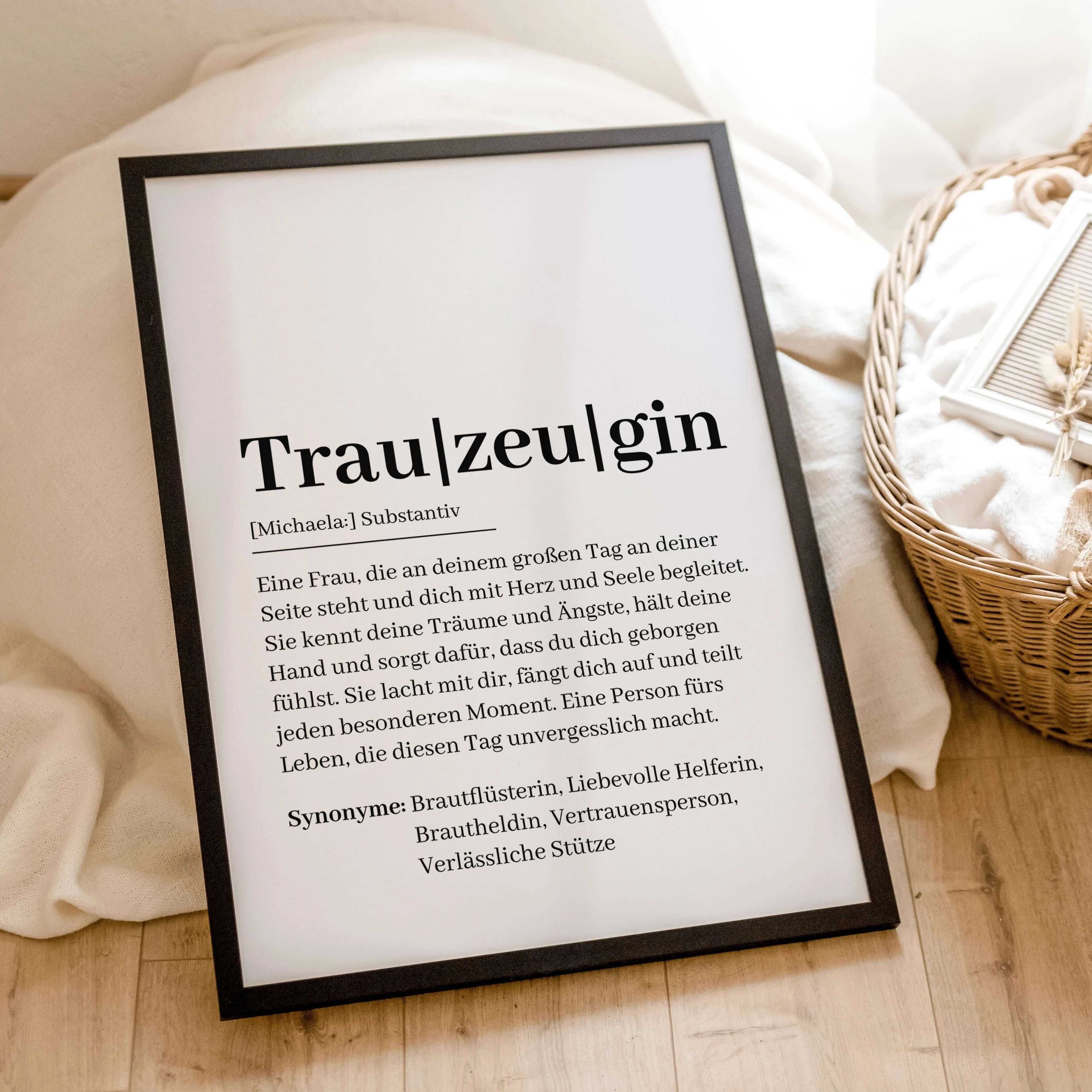 Trauzeugin Definition Poster-Personalisiertes Poster-famprints-Suchst du nach einem besonderen Geschenk für deine Trauzeugin? Unser Trauzeugin Definition Poster ist genau das Richtige! Dieses liebevoll gestaltete Poster zeigt auf einzigartige Weise, was e