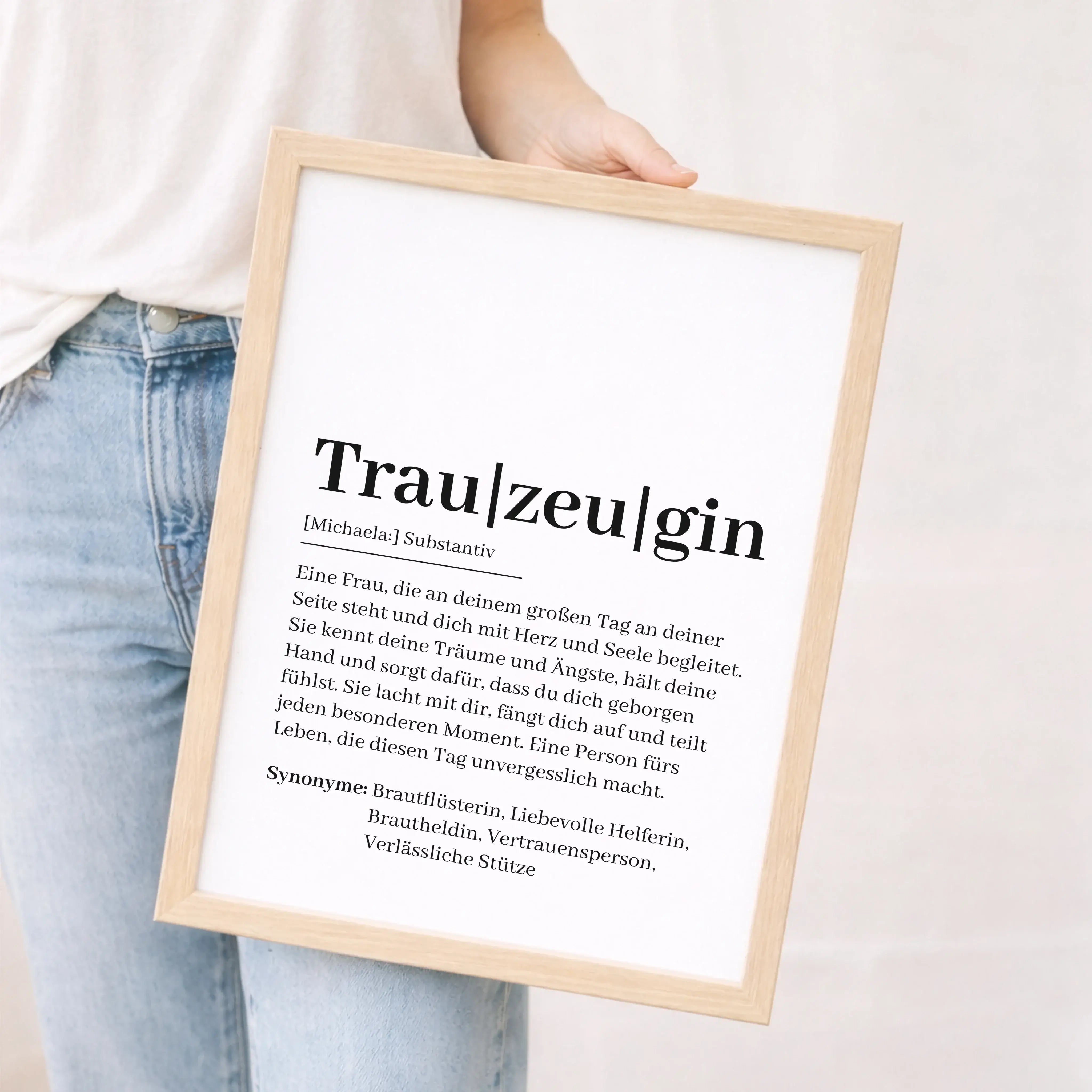 Trauzeugin Definition Poster-Personalisiertes Poster-famprints-Das Trauzeugin Definition Poster ist ein persönliches Geschenk, das Wertschätzung sichtbar macht und Worte findet, die im Alltag oft fehlen. Es erklärt auf liebevolle und ehrliche Weise, was e