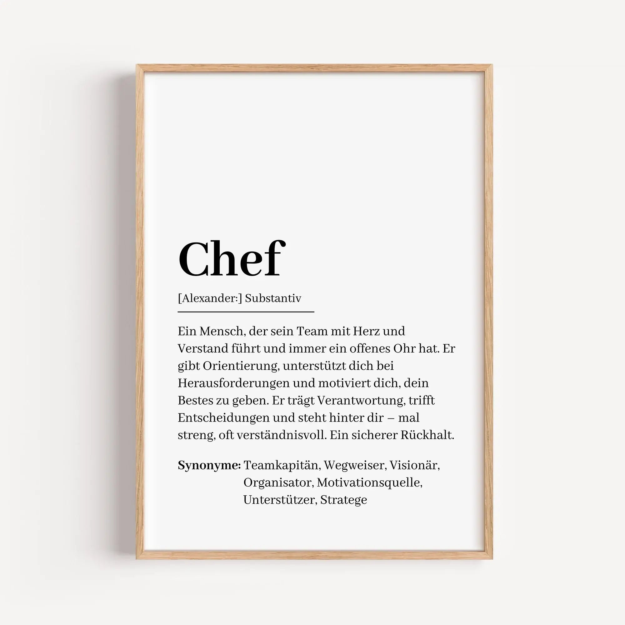 Chef Definition Poster-Personalisiertes Poster-famprints-Das Chef Definition Poster ist eine besondere Geschenkidee, wenn du Wertschätzung sichtbar machen möchtest. Ob als Abschiedsgeschenk, zum Geburtstag, Jubiläum oder einfach als kleines Dankeschön zwi