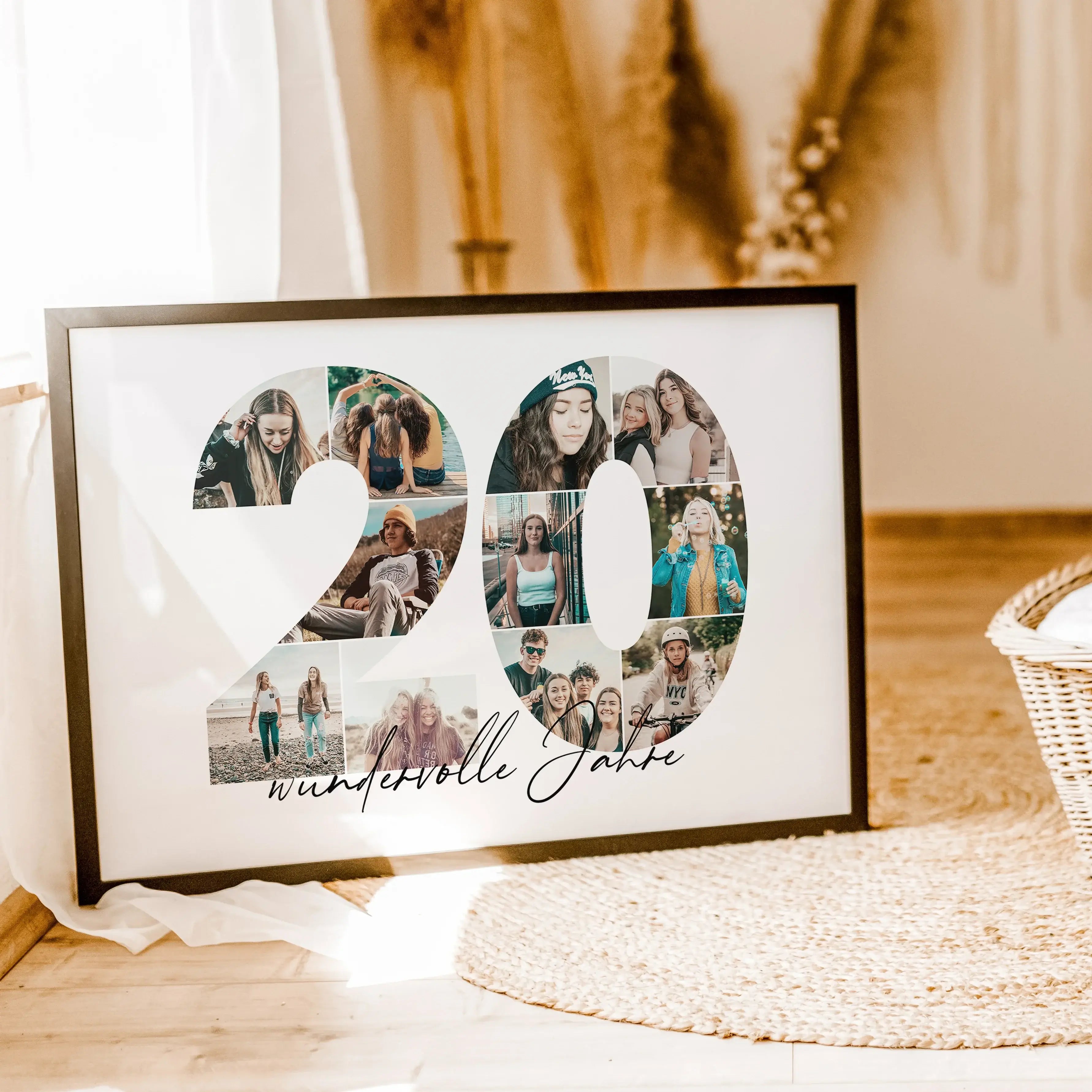 Foto Poster 20 Jahre - Personalisiertes Poster - famprints - Feiere besondere Momente mit unserem einzigartigen Foto Poster 20 – das perfekte personalisierte Geschenk für Geburtstage, Hochzeitstage oder Jubiläen! Die große Zahl „20“ auf dem Poster kannst