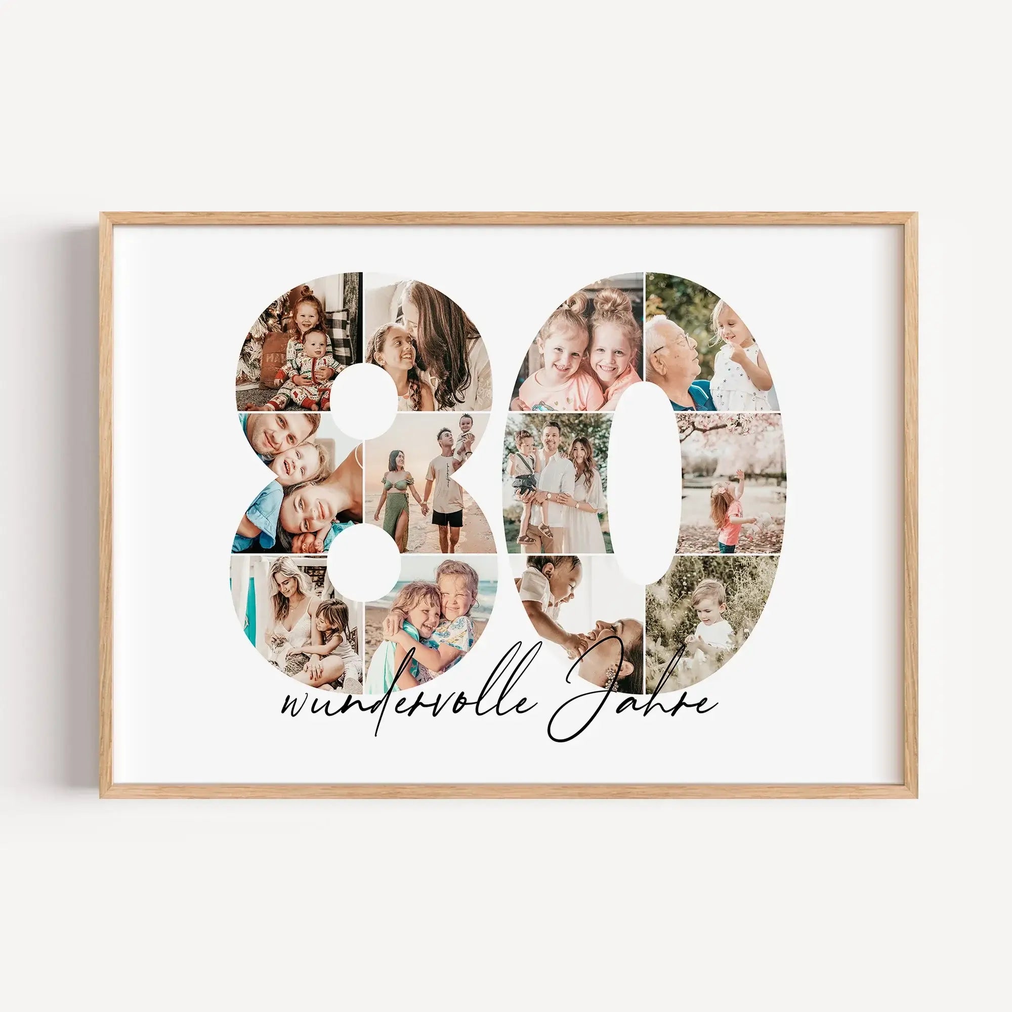 Foto Poster 80 Jahre - Personalisiertes Poster - famprints - Feiere besondere Momente mit unserem einzigartigen Foto Poster 80 – das perfekte Geschenk zum 80. Geburtstag, Hochzeitstag oder Jubiläum! Die große Zahl 80 wird individuell mit deinen persönlich