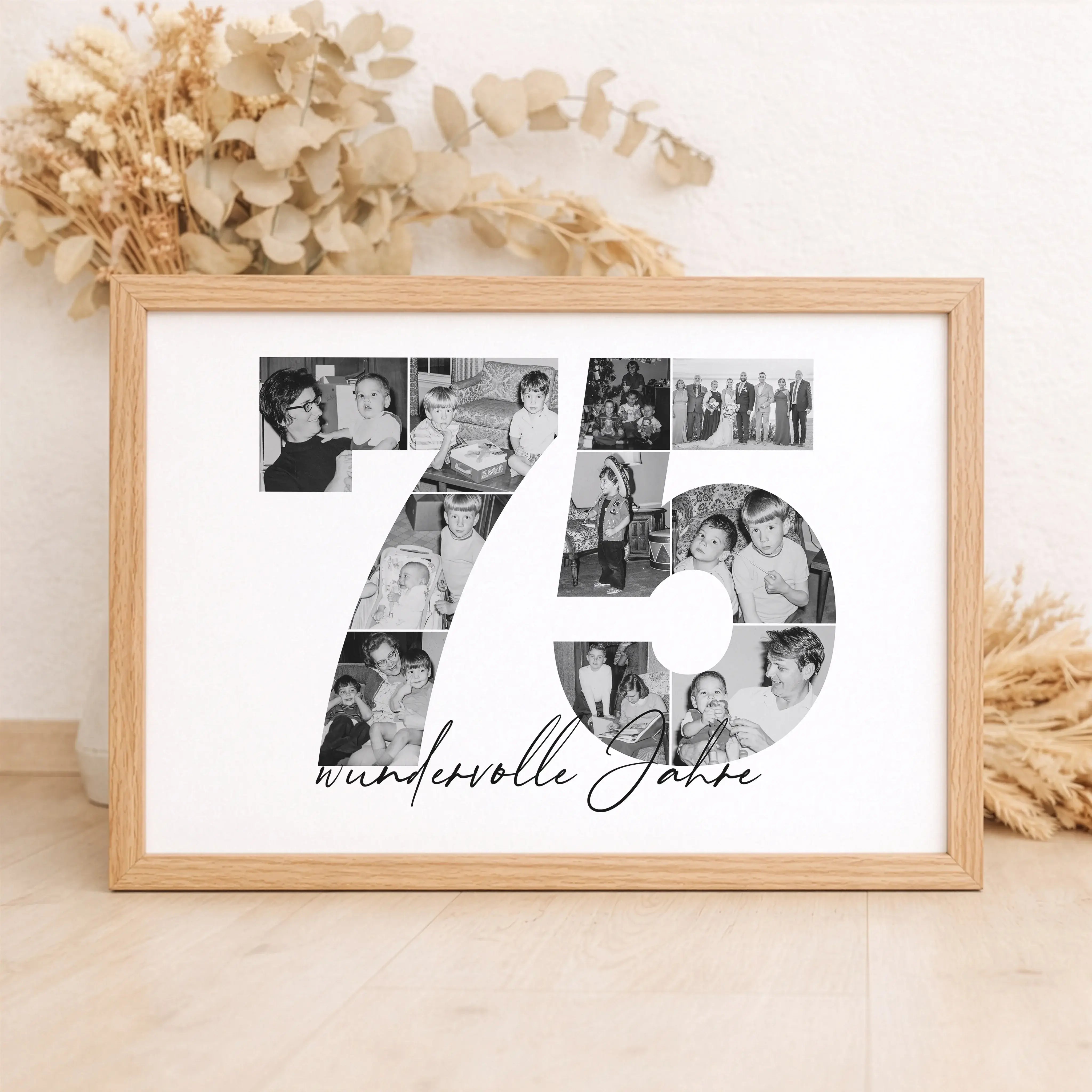 Foto Poster 75-Personalisiertes Poster-famprints-Das Foto Poster 75 ist eine persönliche Geschenkidee für besondere Anlässe wie den 75. Geburtstag, einen Hochzeitstag oder ein Jubiläum. Die große Zahl 75 wird aus deinen eigenen Fotos gestaltet und erzählt