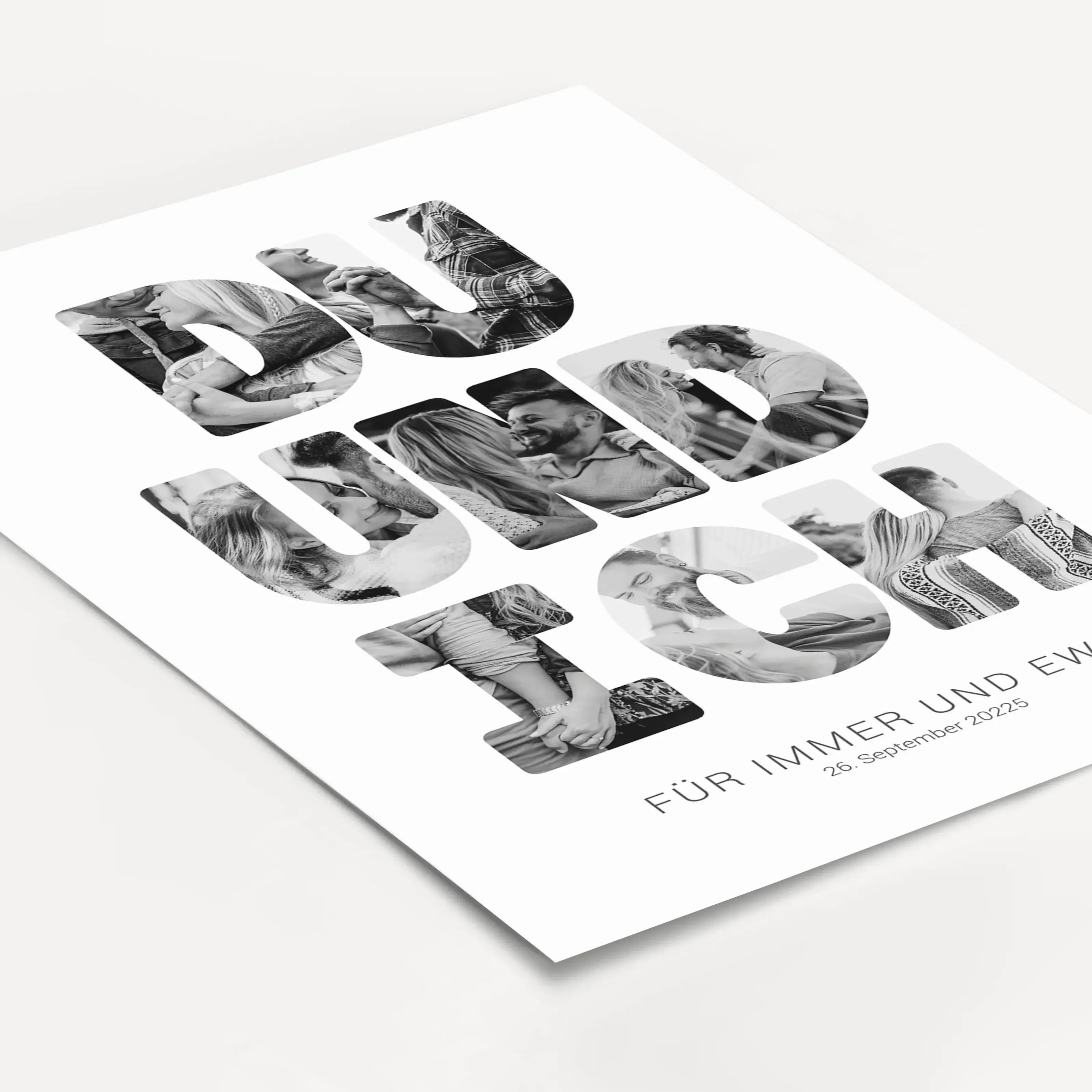 Foto Poster Du und ich - Personalisiertes Poster - famprints - Entdecke unser einzigartiges Foto Poster Du und ich – das perfekte personalisierte Geschenk zur Hochzeit, zum Hochzeitstag oder Valentinstag! Auf diesem besonderen Poster kannst du hinter jede