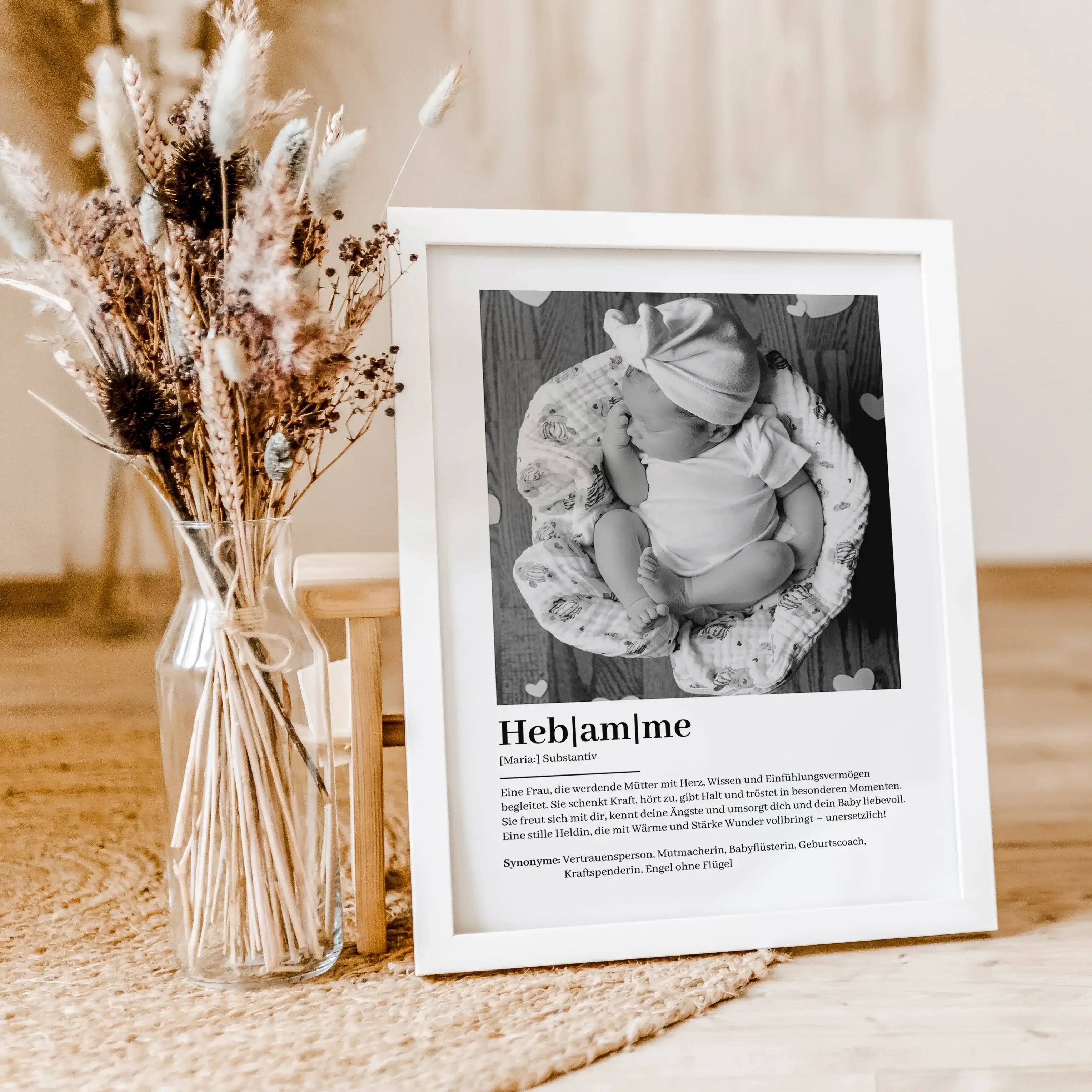 Hebamme Definition Poster mit Foto - Personalisiertes Poster - famprints - Suchst du ein besonderes Geschenk, um deiner Hebamme Danke zu sagen? Unser Hebamme Definition Poster mit Foto ist genau das Richtige! Dieses liebevoll gestaltete Poster zeigt auf e