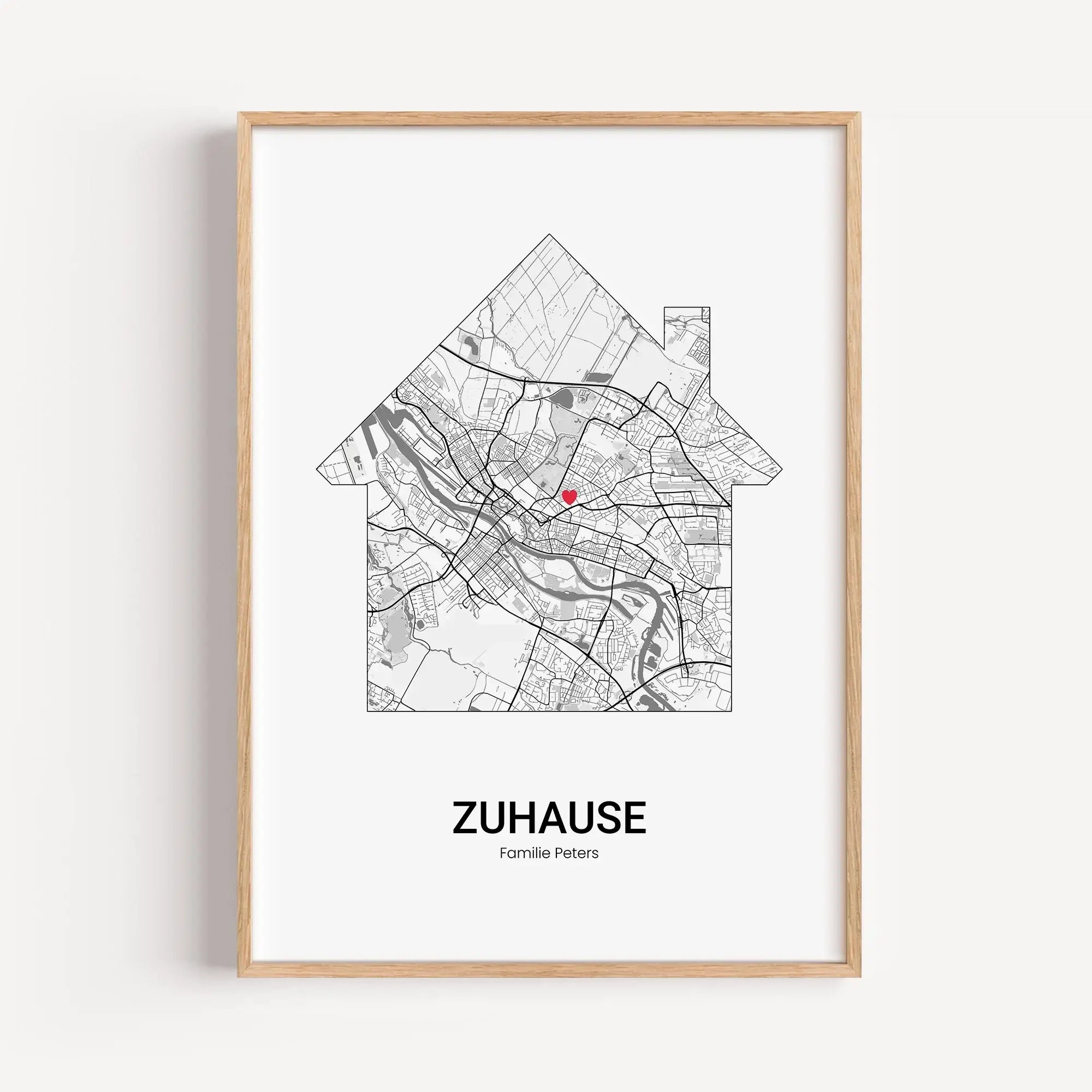 Stadtkarte Poster Haus - Personalisiertes Poster - famprints - Entdecke unser einzigartiges Stadtkarte Poster Haus – das perfekte personalisierte Geschenk für deinen Lieblingsort! Gestalte dein Poster individuell mit der Stadtkarte deiner Wahl und verewig
