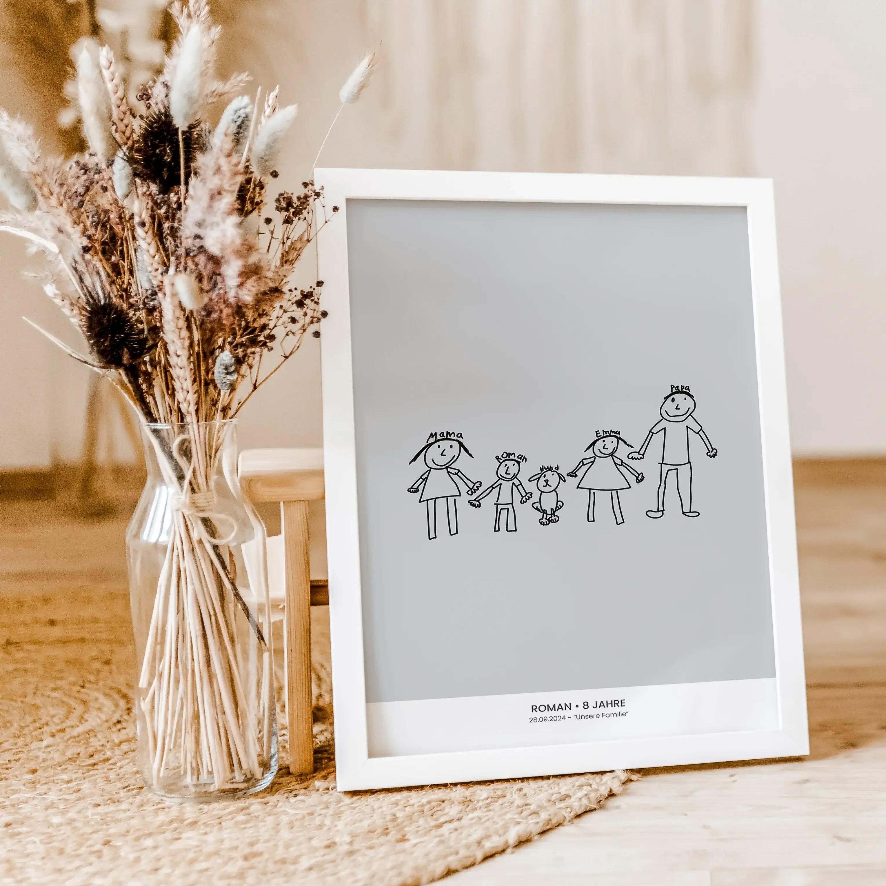 Kinderkunst Poster-famprints-Personalisiertes Poster-Von Buntstiften zum Kunstwerk – So wird aus deiner Kinderzeichnung ein einzigartiges Poster Poster! Der kleine Picasso in deiner Familie hat dir wieder ein Kunstwerk gemalt und du fragst dich was du mit