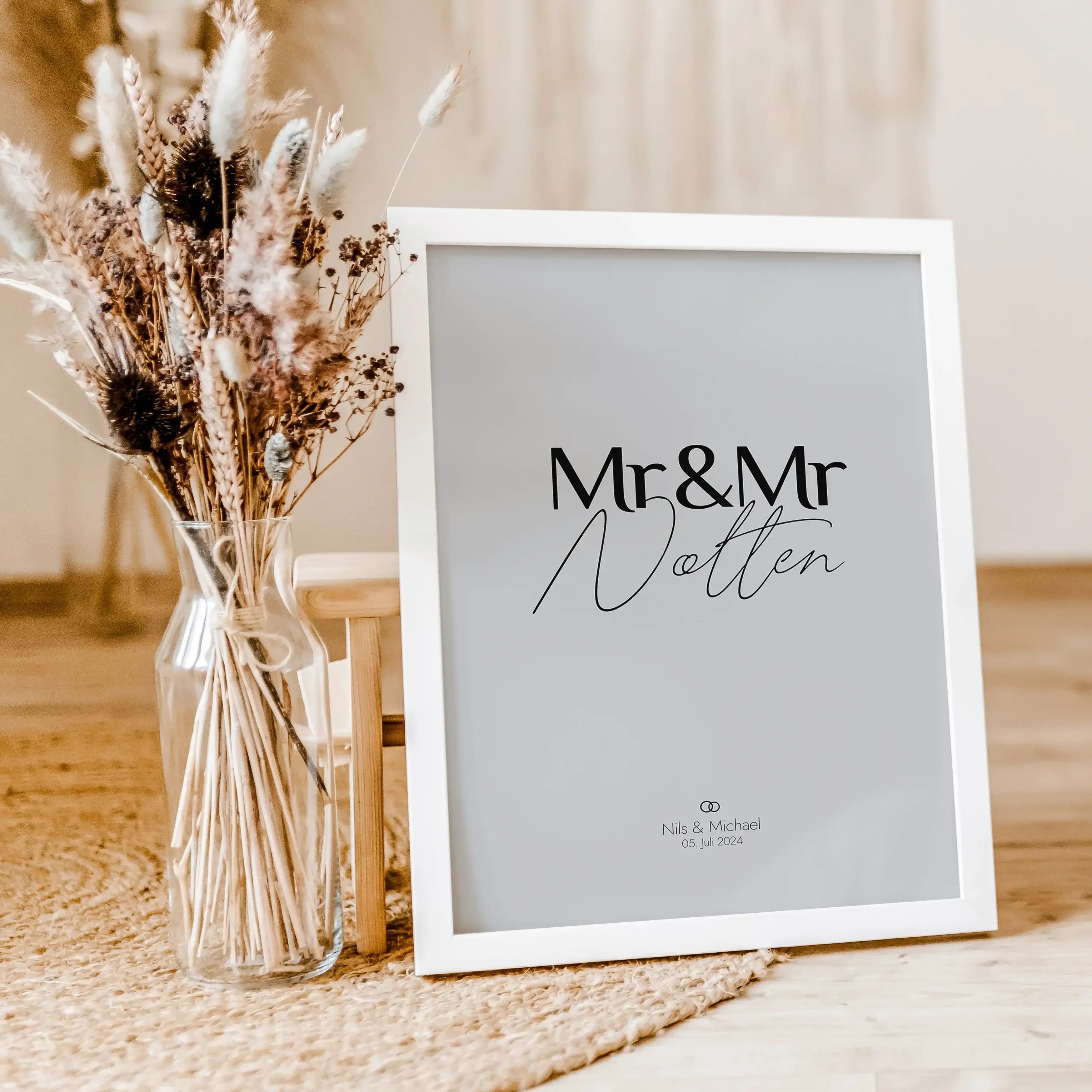 Paar Poster Mr & Mr-famprints-Personalisiertes Poster-Unser personalisiertes Hochzeit Poster Mr & Mr ist perfekt für alle gleichgeschlechtlichen Paare die ihren einzigartigen Tag unvergessen machen wollen. Du kannst den Text mit euren Namen, dem Hochzeits
