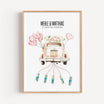 Geldgeschenk Poster Hochzeit-Personalisiertes Poster-famprints-Mit dem Geldgeschenk Poster Hochzeit verschenkst du Geld nicht einfach, sondern verwandelst es in einen echten Hingucker. Das liebevoll illustrierte Hochzeitsmotiv mit Auto, Herzballons und Bl