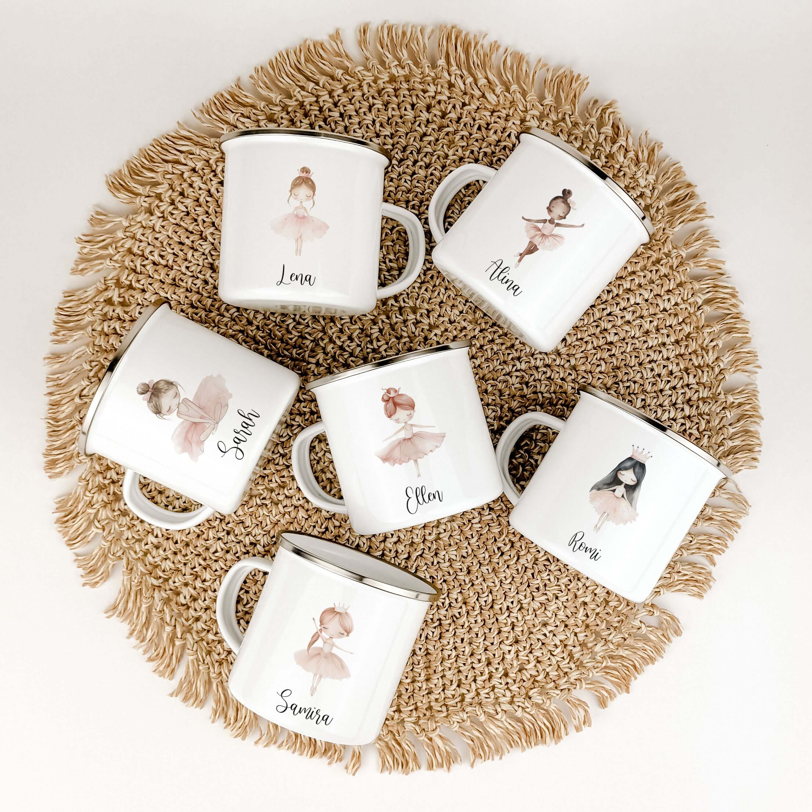 Emaille Tasse Ballerina-famprints-Emaille Tasse-Die Emaille Tasse Ballerina ist das perfekte Geschenk für kleine Mädchen! Personalisiert mit ihrem Namen und bedruckt mit einer süßen Ballerina in Aquarell Optik, begeistert sie nicht nur durch ihr einzigart
