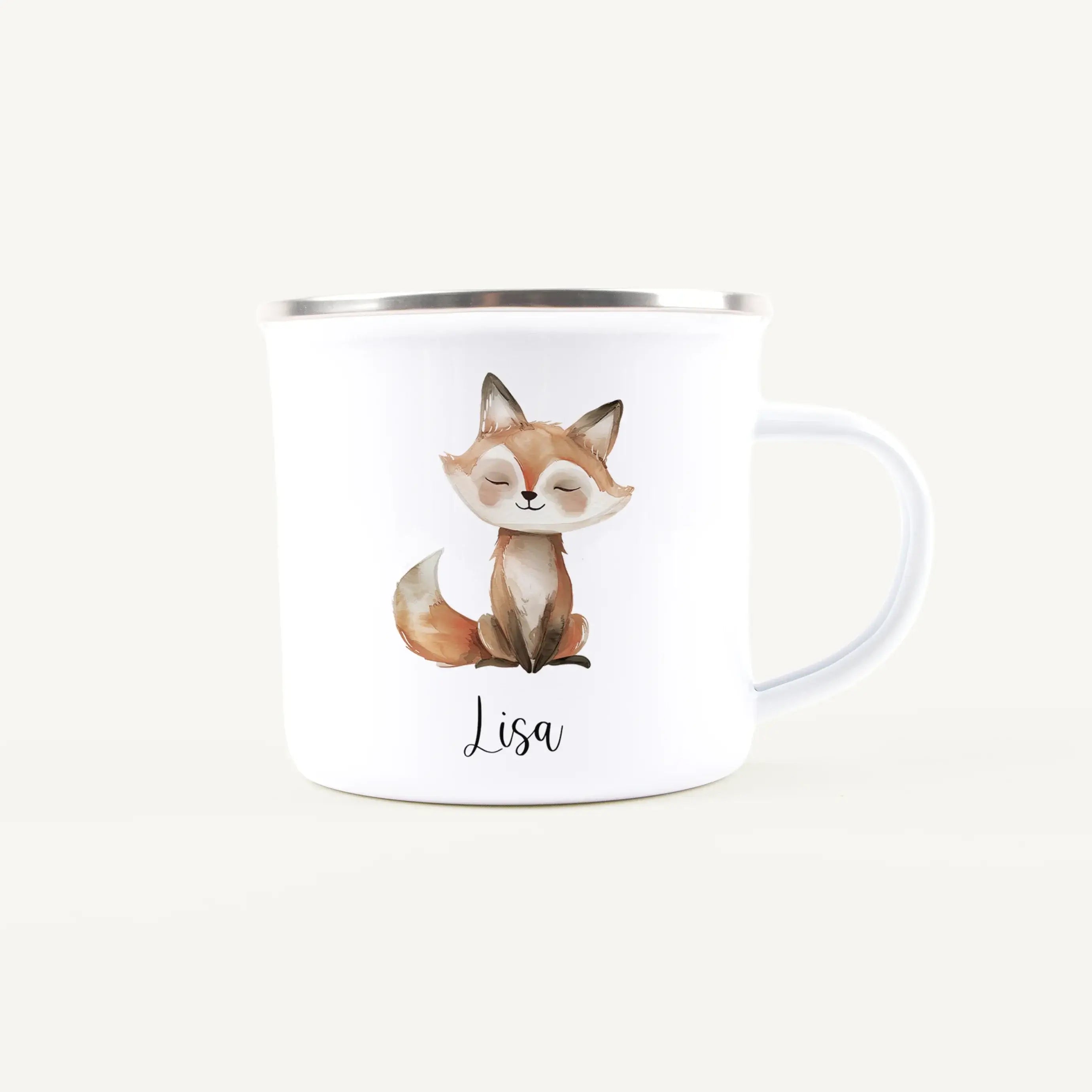 Emaille Tasse Fuchs-Emaille Tasse-famprints-Die Emaille Tasse Fuchs von famprints verwandelt kleine Alltagsmomente in persönliche Glücksaugenblicke. Mit ihren liebevoll gestalteten Aquarell-Fuchsillustrationen wird sie schnell zur neuen Lieblingstasse für