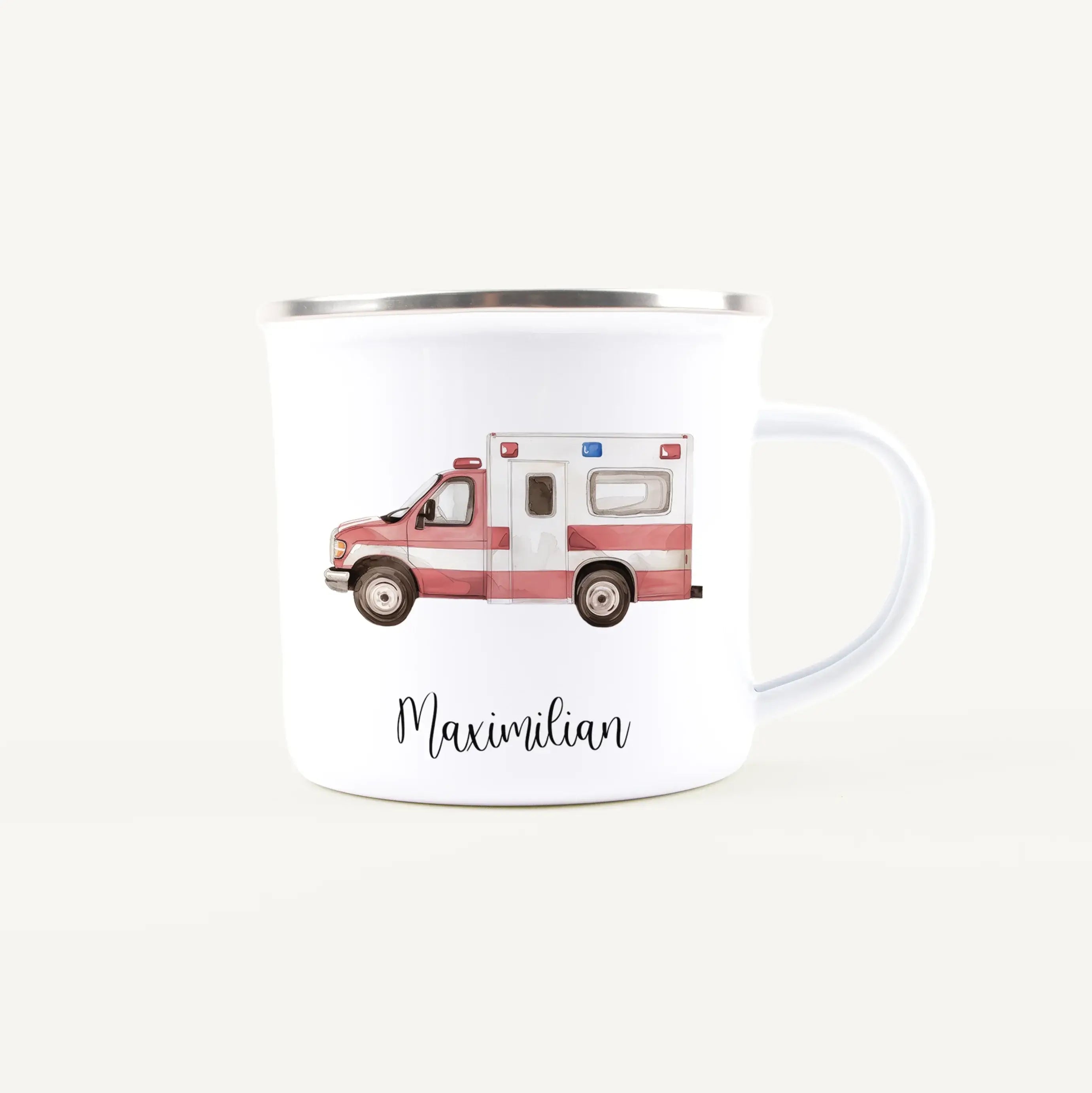 Emaille Tasse Krankenwagen-Emaille Tasse-famprints-Mit der Emaille Tasse Krankenwagen von famprints schenkst du mehr als nur eine Tasse. Du gestaltest ein persönliches Produkt, das den Alltag begleitet und sofort ein Lächeln auslöst. Der detailreich illus