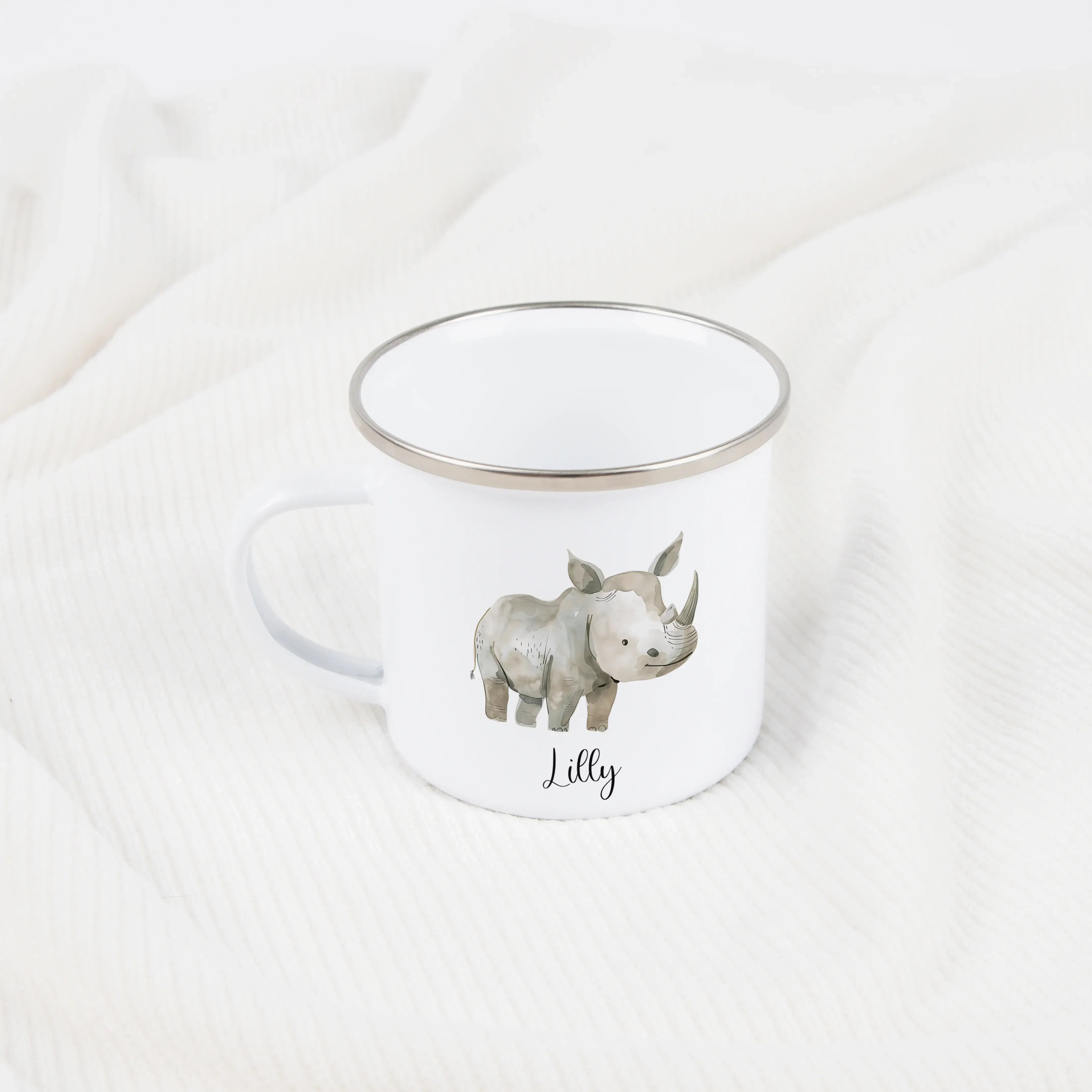 Emaille Tasse Nashorn-Emaille Tasse-famprints-Die Emaille Tasse Nashorn von famprints ist mehr als nur eine Kindertasse – sie ist ein persönliches Lieblingsstück für den Alltag. Das liebevoll illustrierte Nashorn-Motiv spricht Kinder sofort an und macht j