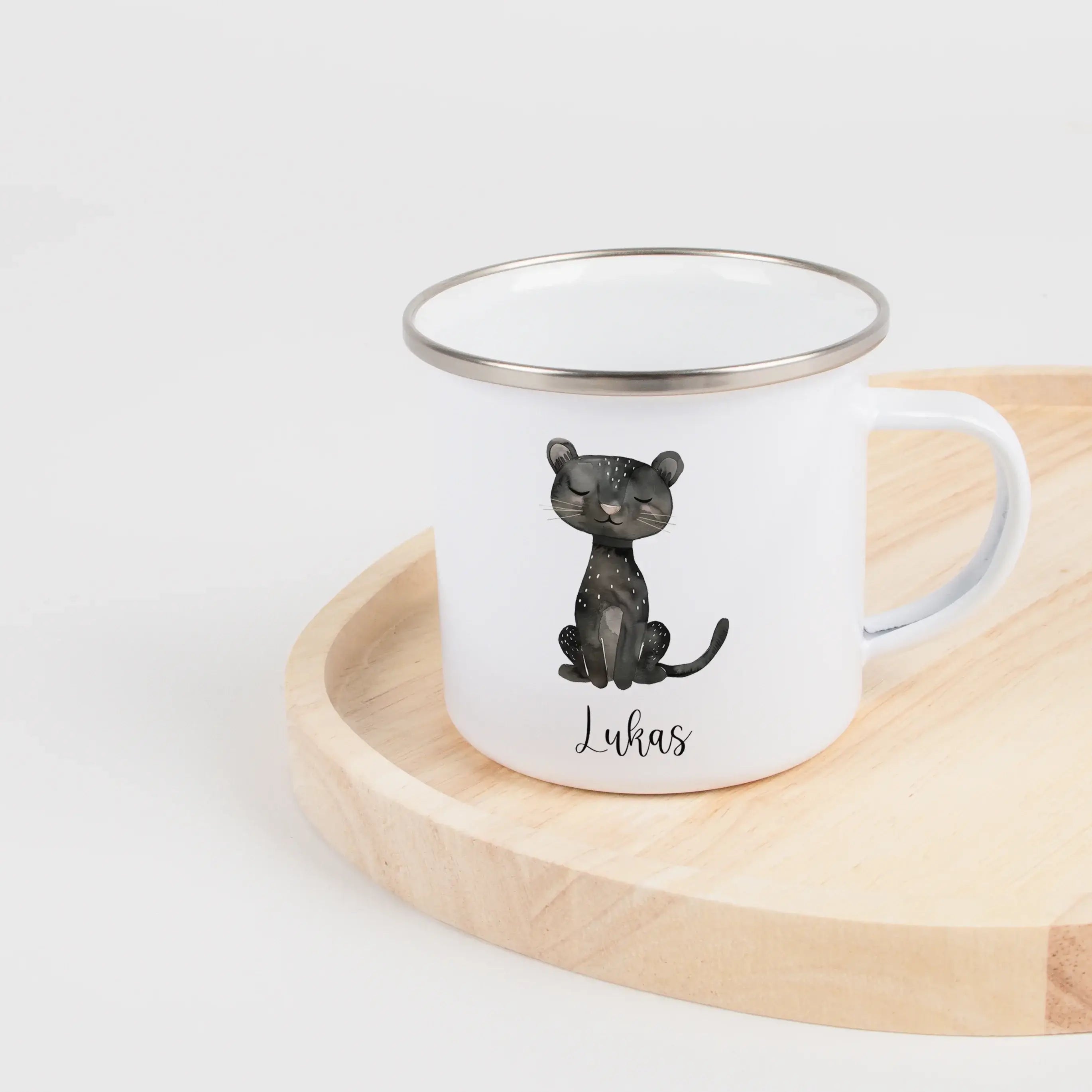 Emaille Tasse Panther-Emaille Tasse-famprints-Die Emaille Tasse Panther von famprints ist mehr als ein Becher – sie ist ein persönliches Geschenk mit Bedeutung. Das liebevoll gestaltete Panther-Motiv wirkt modern, verspielt und zeitlos zugleich und wird m