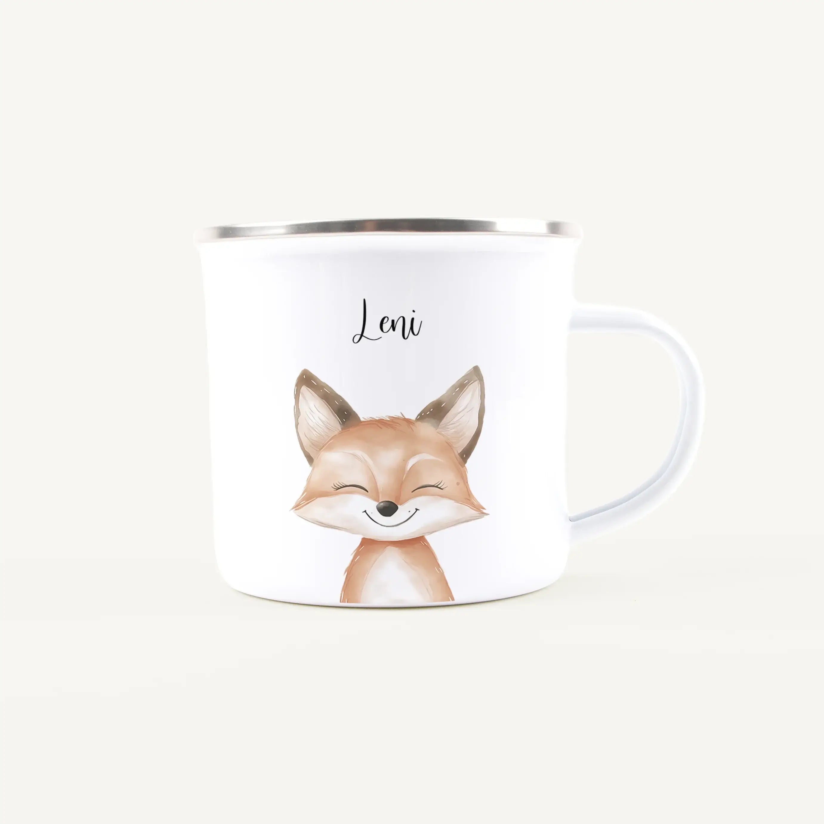 Emaille Tasse Fuchs Portrait-Emaille Tasse-famprints-Die Emaille Tasse Fuchs Portrait von famprints ist ein personalisiertes Geschenk, das Kinderaugen leuchten lässt und im Alltag schnell zum festen Lieblingsbecher wird. Das liebevoll illustrierte Fuchs-M