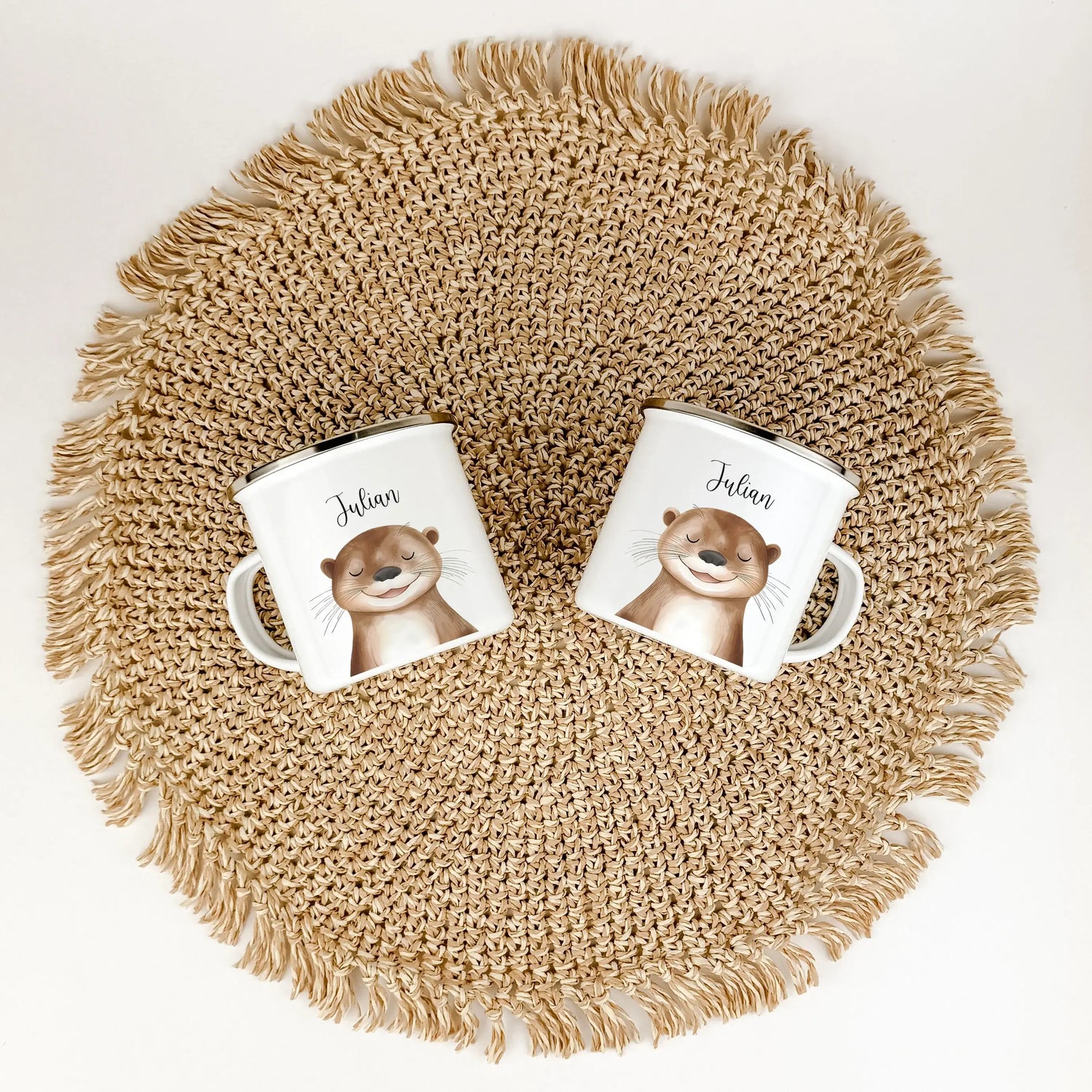 Emaille Tasse Otter Portrait-famprints-Emaille Tasse-Entdecke die einzigartige Emaille Tasse Otter Portrait – das perfekte personalisierte Geschenk für Kinder! Egal ob zur Einschulung, Taufe, zu Ostern, Weihnachten oder zum Geburtstag, dieser bezaubernde