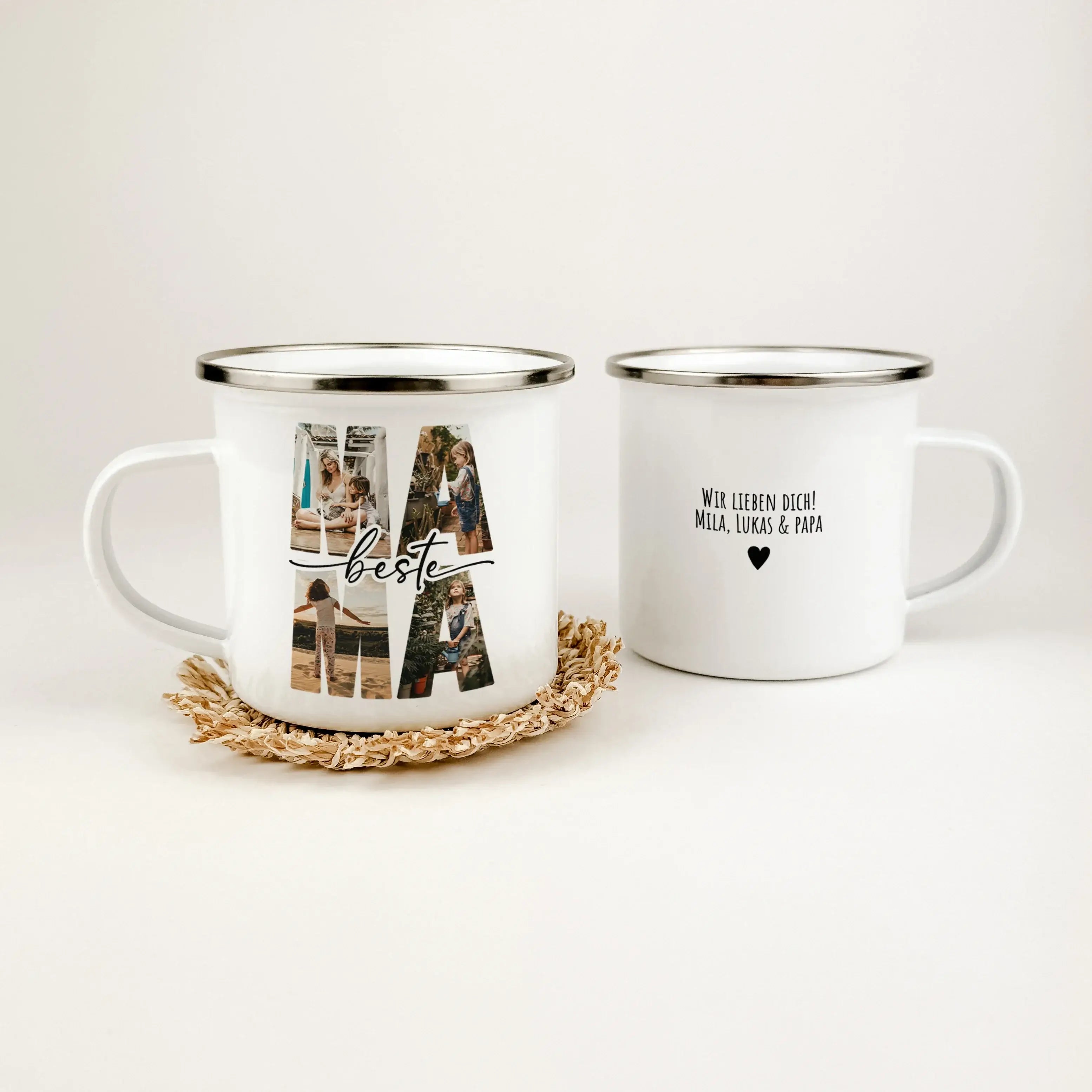 Emaille Tasse beste Mama - Emaille Tasse - famprints - Entdecke die perfekte Art, deiner Mama zu zeigen, wie viel sie dir bedeutet: unsere personalisierte Emaille Tasse beste Mama. Diese Tasse ist nicht nur ein praktisches Geschenk, sondern ein liebevolle