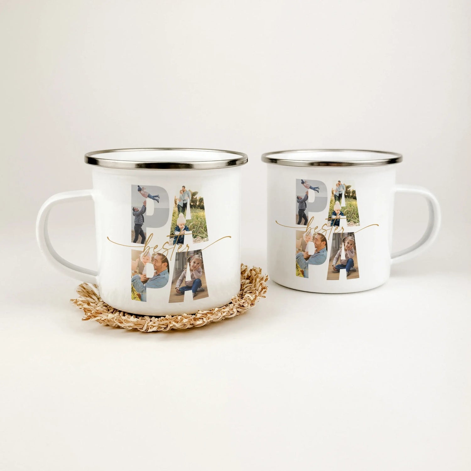 Emaille Tasse bester Papa-famprints-Emaille Tasse-Überrasche deinen Papa mit einer ganz besonderen Emaille Tasse bester Papa, die nicht nur praktisch ist, sondern auch von Herzen kommt. Diese personalisierte Tasse ist mehr als nur ein Trinkgefäß – sie ist